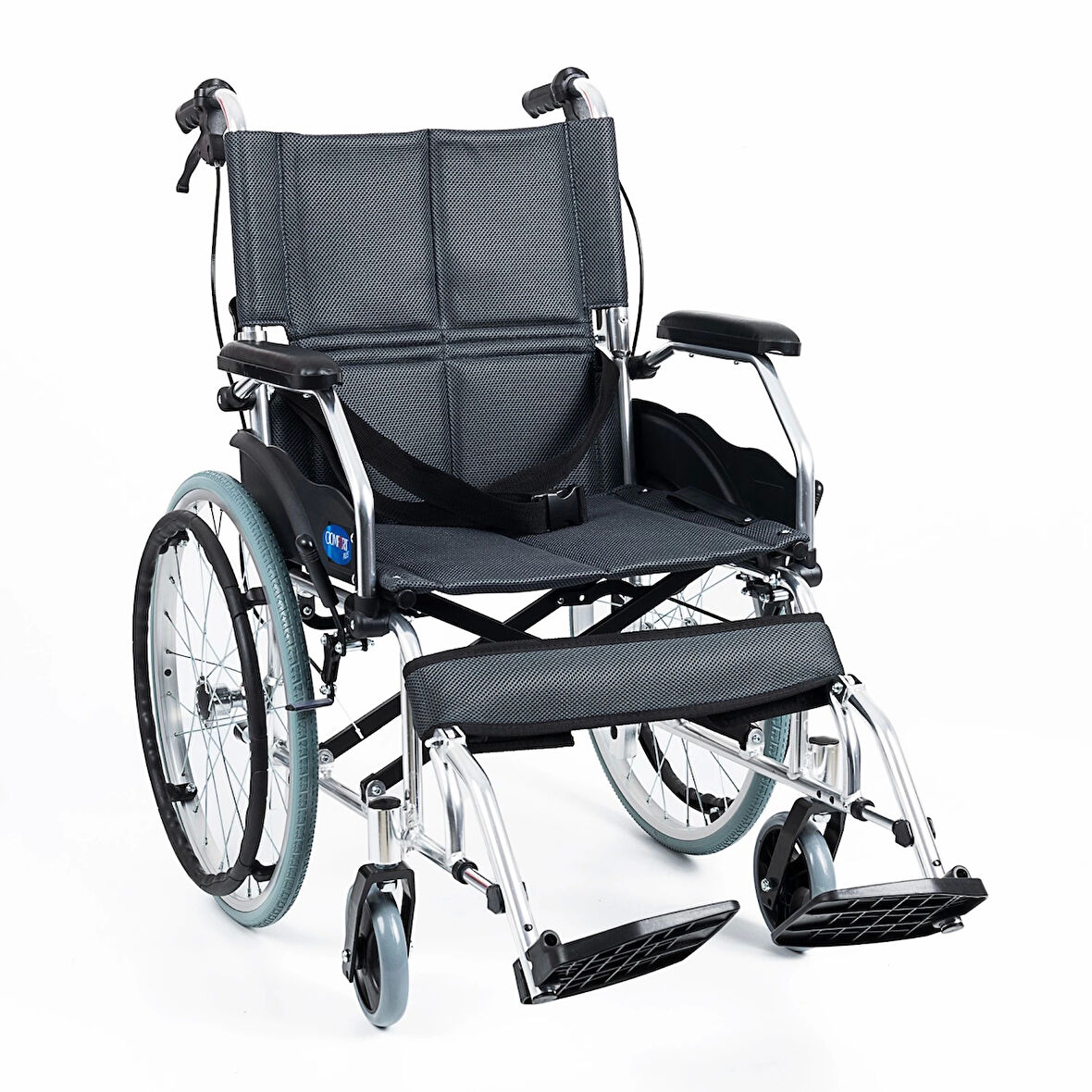 Comfort Plus Tekerlekli Sandalye Füme | Eloksal Kaplı Alüminyum Şase, Kompakt Katlanabilir Yapı, Refakatçi Frenli, KY863LAJ-A20