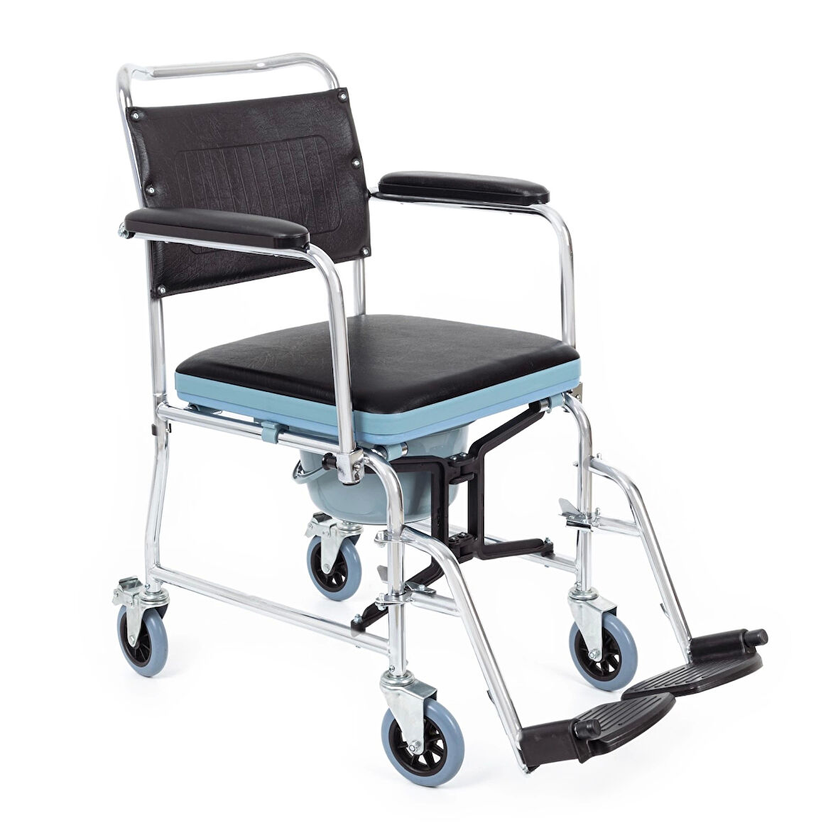 Comfort Plus Tuvaletli Tekerlekli Sandalye | Nikelaj Kaplama Çelik Şase, Ayarlanabilir Ayaklık KY689