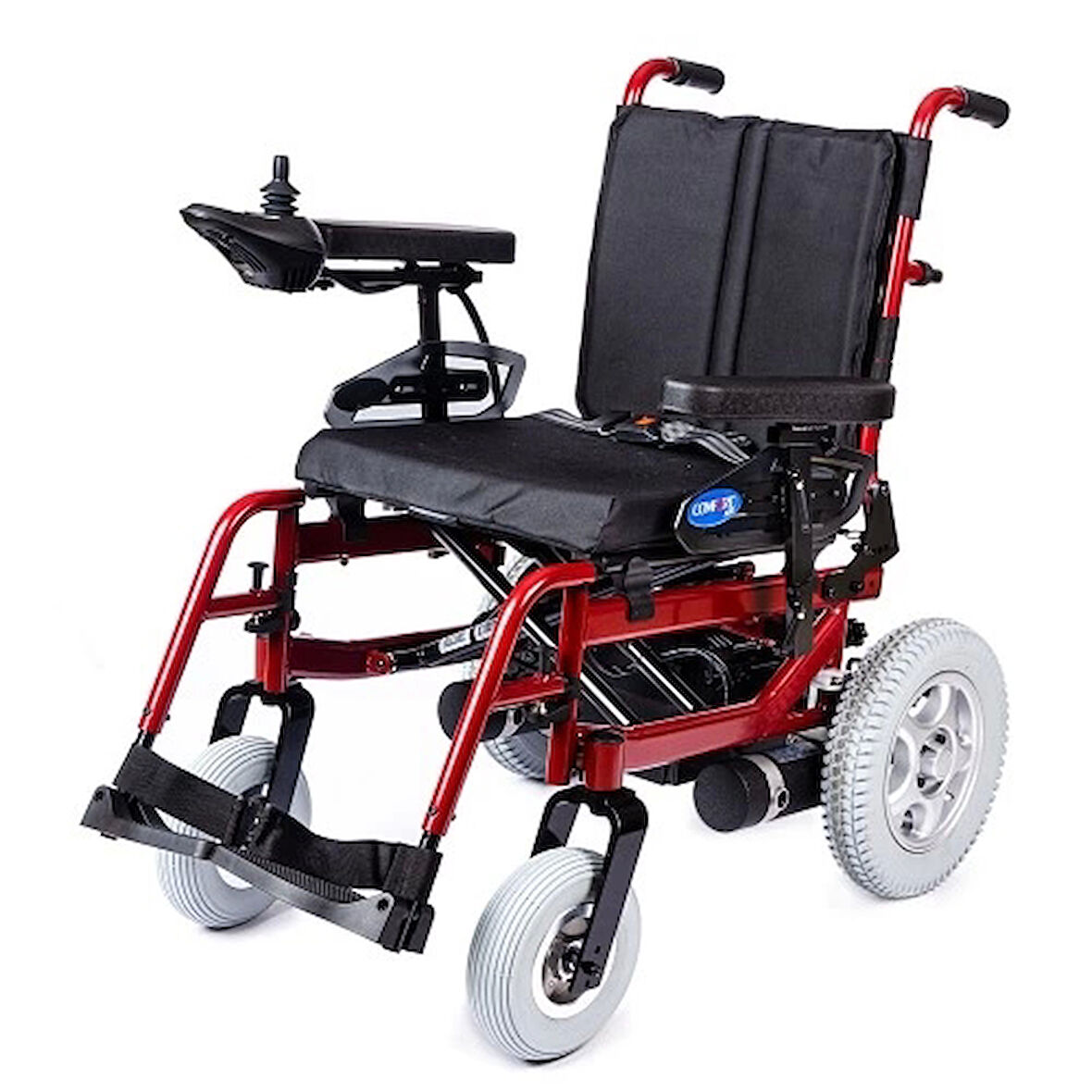 Comfort Plus Akülü Tekerlekli Sandalye Bordo | 340W Motor, Yatarlı Sırt, Katlanabilir Alüminyum Şase, 130 kg Taşıma Kapasiteli Allure