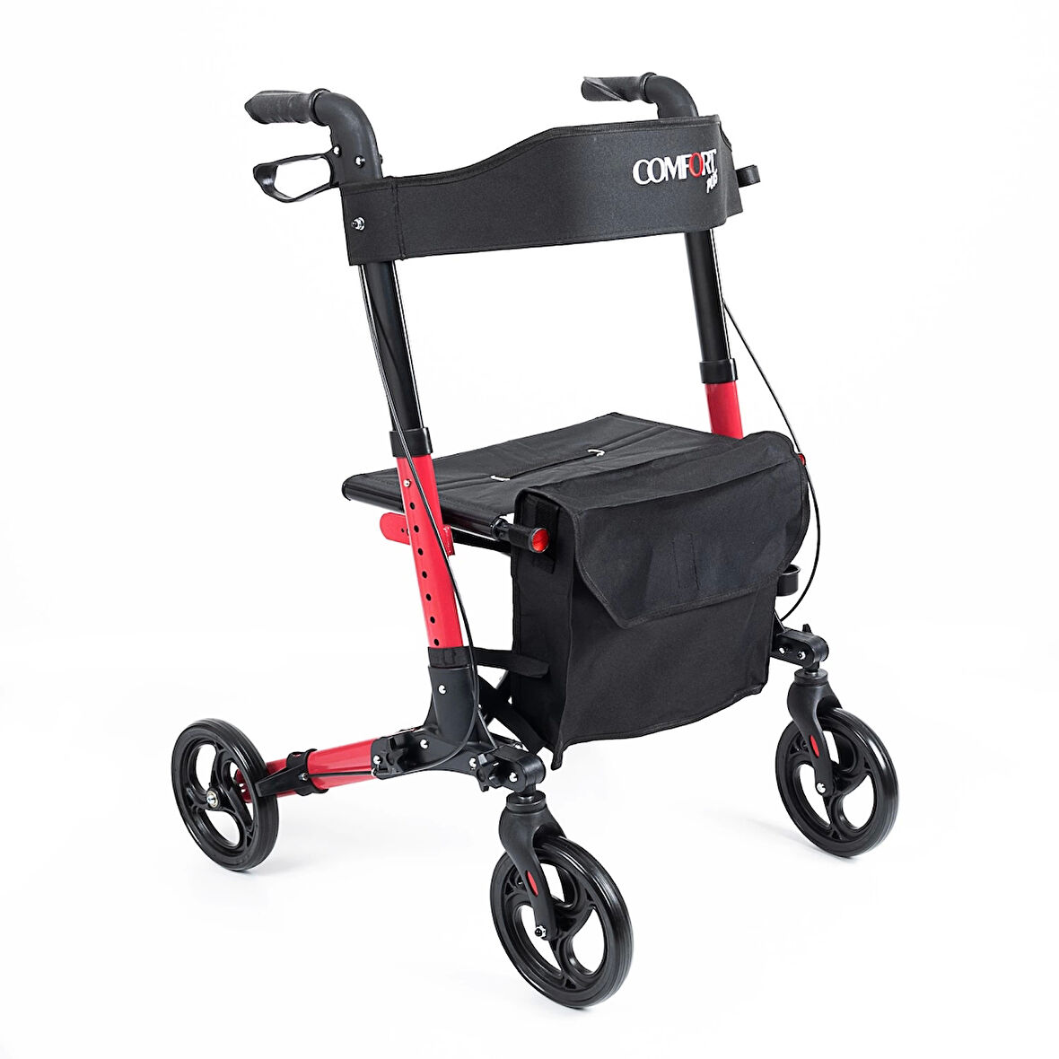 Comfort Plus Rolatör Yürüteç Kırmızı | Alüminyum Gövde, Katlanabilir, Oturmalı, Frenli ve Dolgu Tekerlekli DM-9102