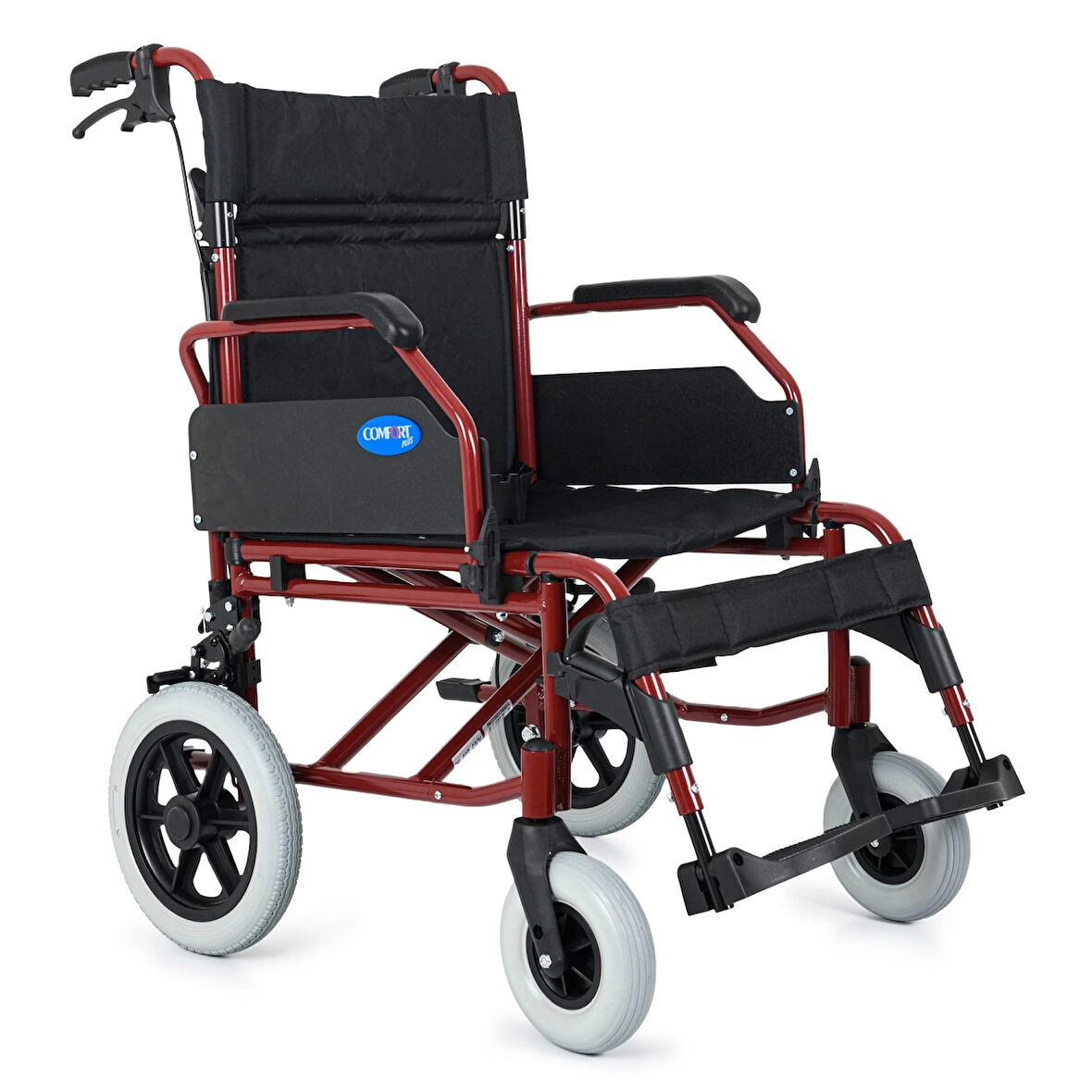 Comfort Plus Transfer Tekerlekli Sandalye Bordo | 50 cm Oturma Genişliği, Alüminyum Gövde, Katlanabilir Sırtlı DM-337