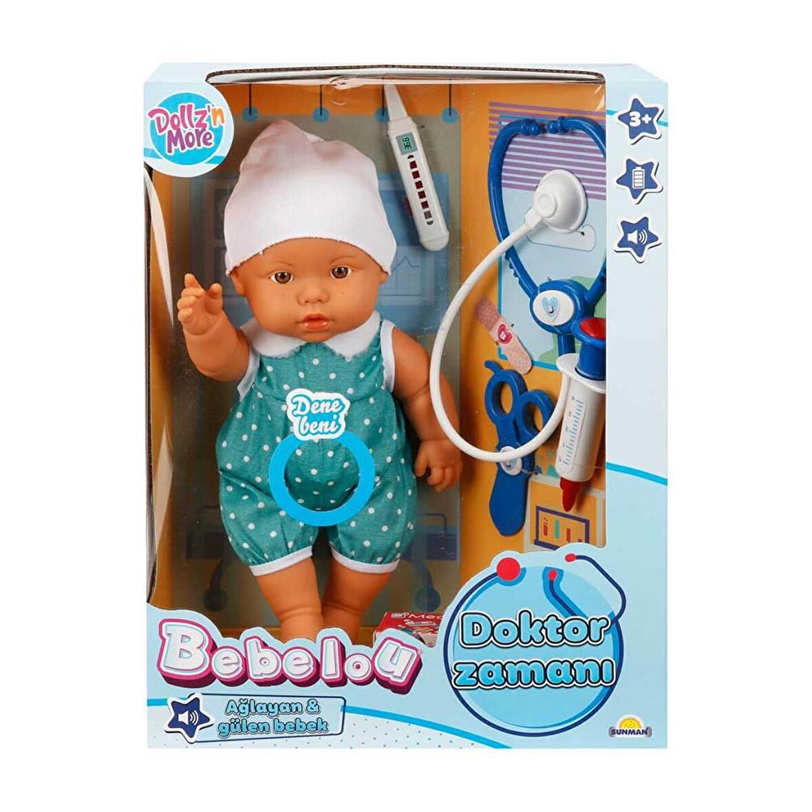 Sunman Bebelou Doktor Zamanı Sesli Bebek Seti 35 cm S01030111