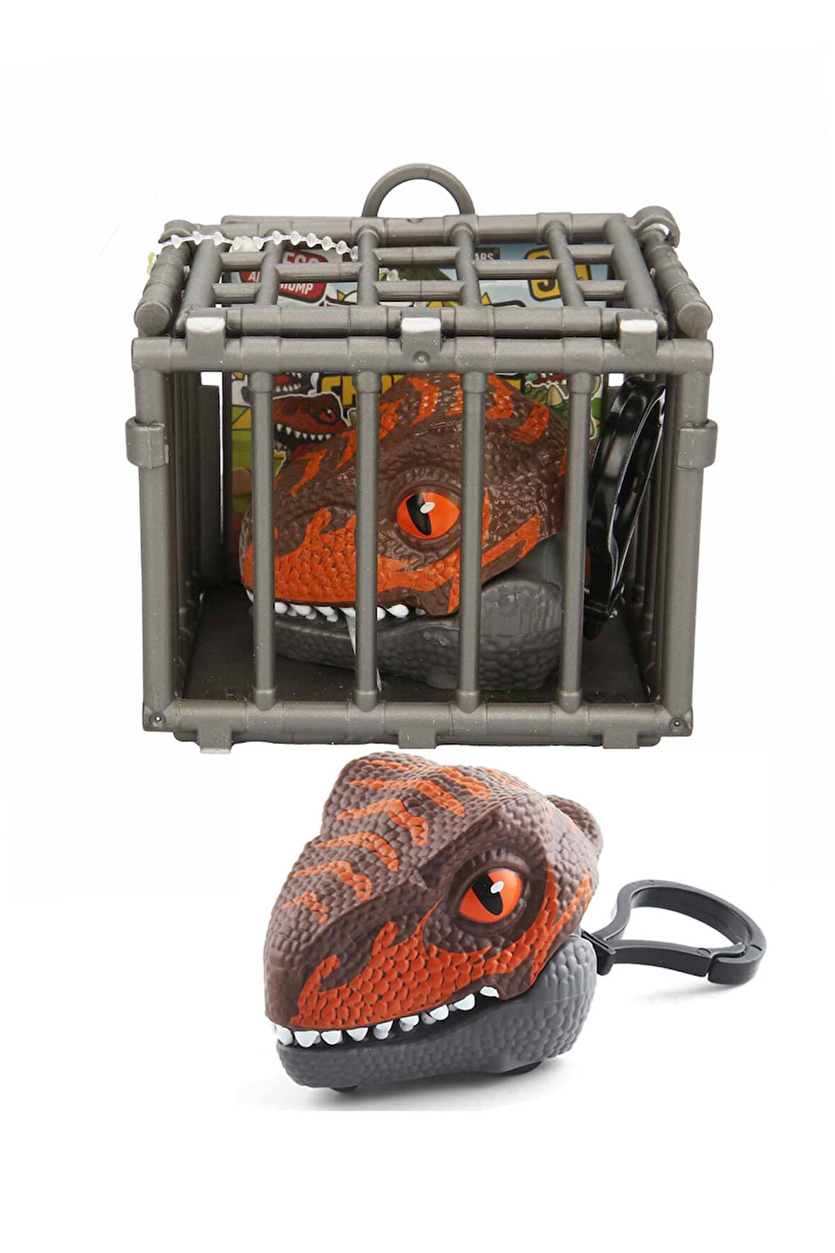 Kafeste Velociraptor Mini Dinozor Arabası Anahtarlık Oyuncak Çek Bırak Dinozor