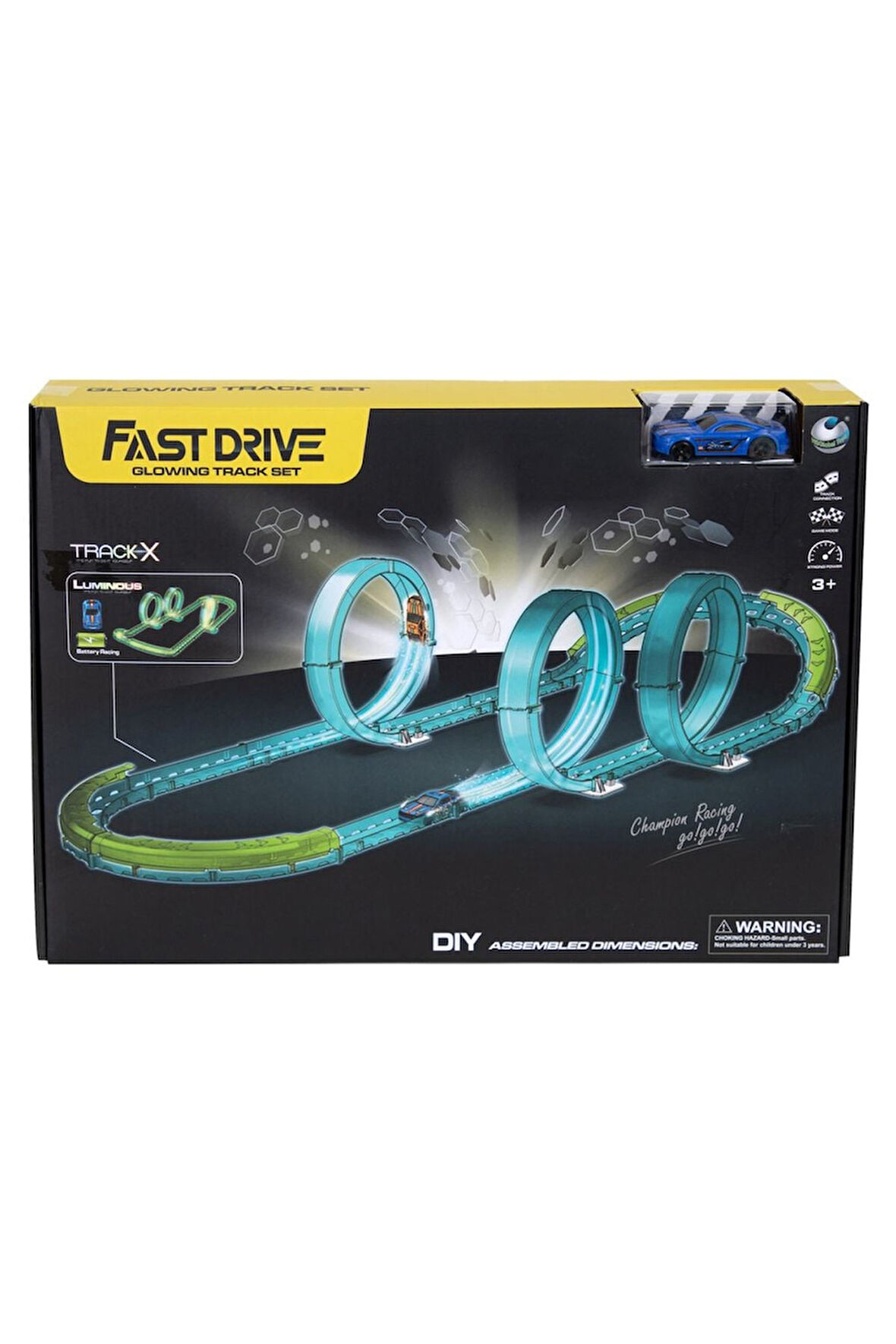 Fast Drive Yarış Seti - Karanlıkta Parlayan Arabalı ve Parkur Pistli 