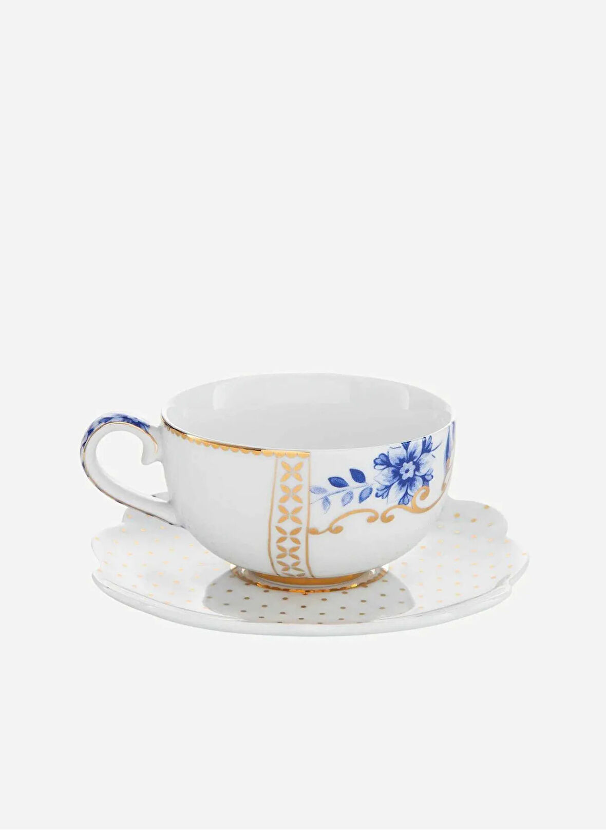Pip Studio Mavi - Beyaz Kahve Fincan veTabak Royal Beyaz / Altın Renkli Kahve Fi