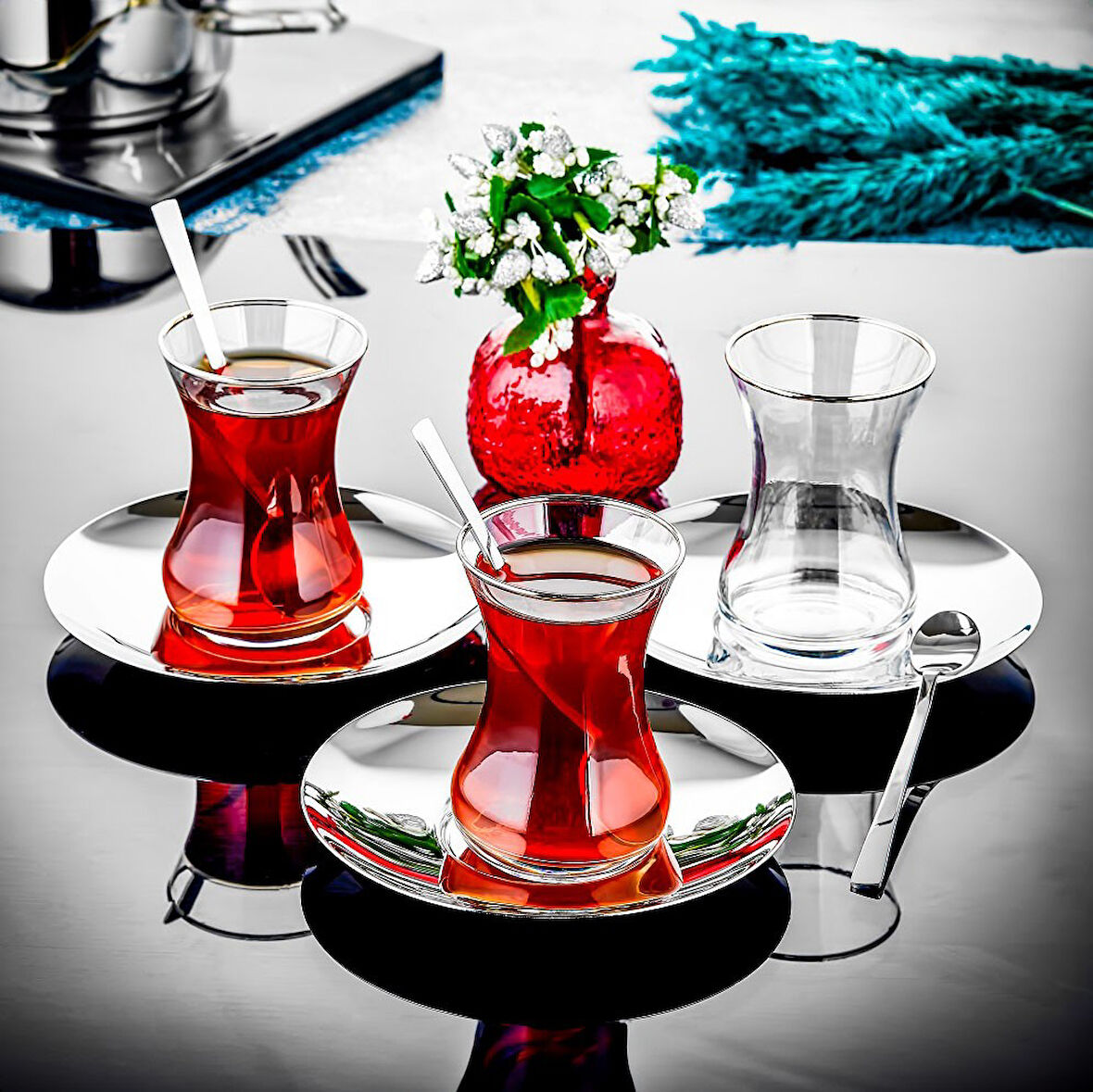 Özlife ela platin çay seti - 12 parça çay seti takımı (kaşıksız)