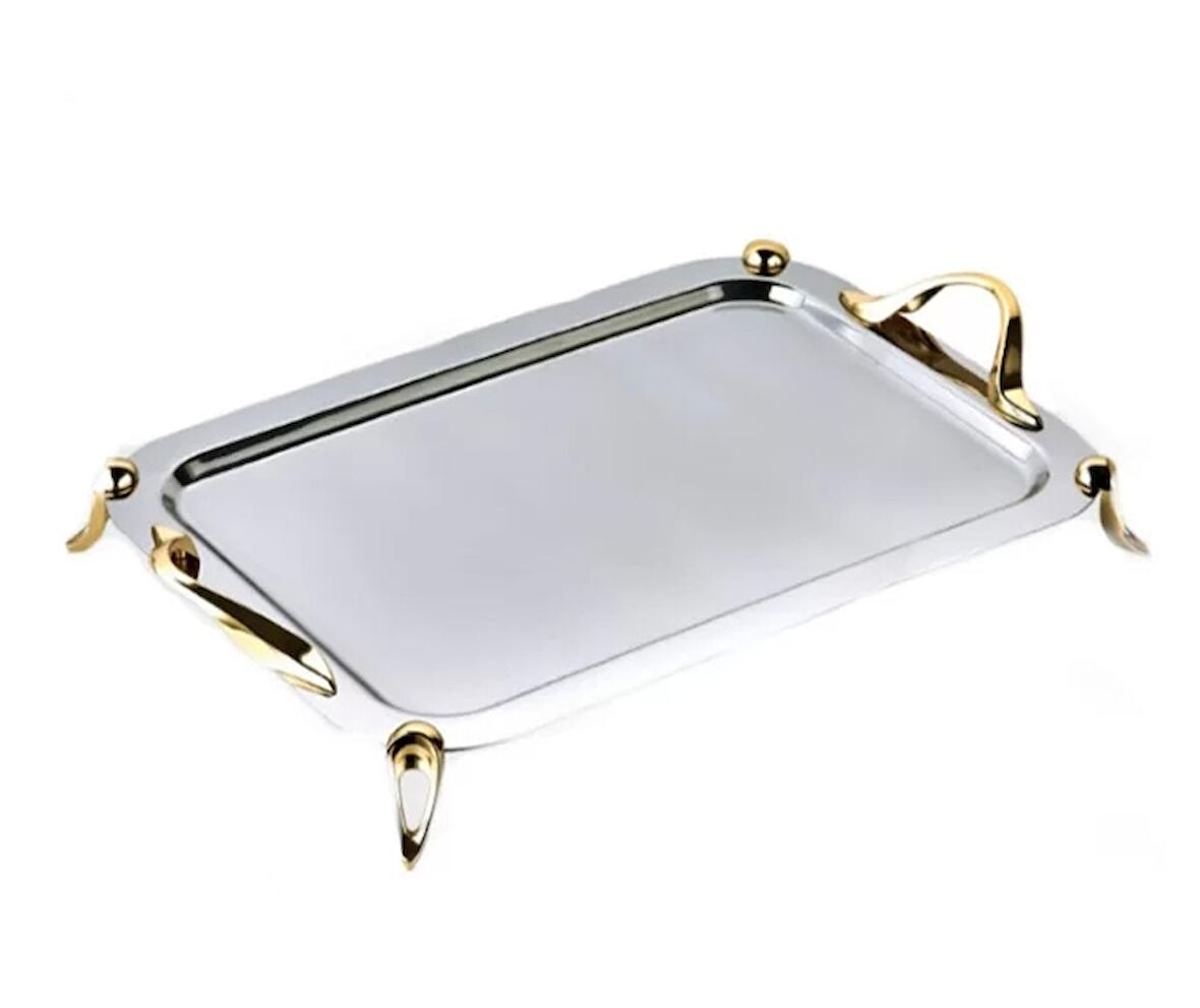 Özlife Ecrin Gold Ayaklı Çay Tepsi Küçük Boy - 327