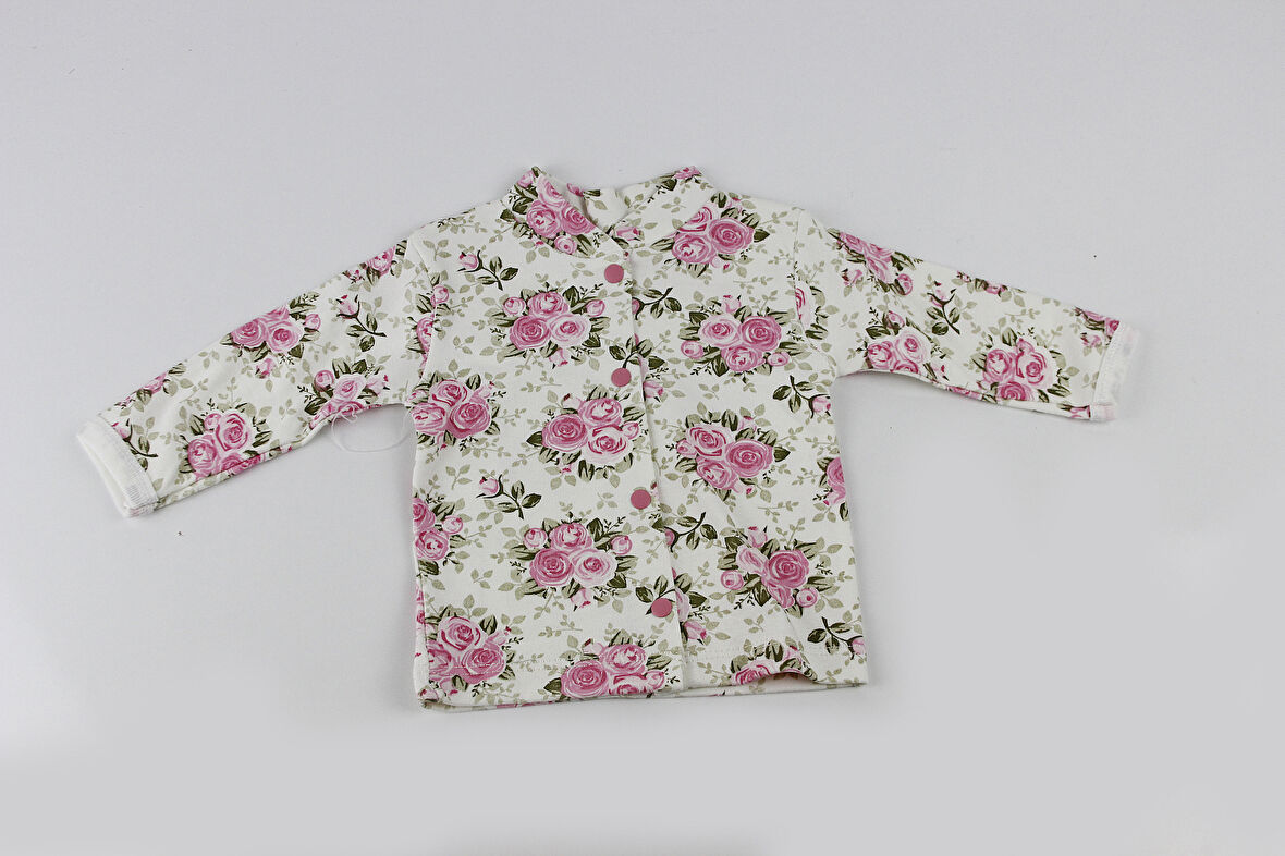 Güllü Çiçek Empirme Şapkalı Zıbın