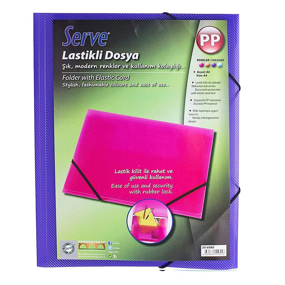 Serve A4 Lastikli Dosya Mor SV-6980