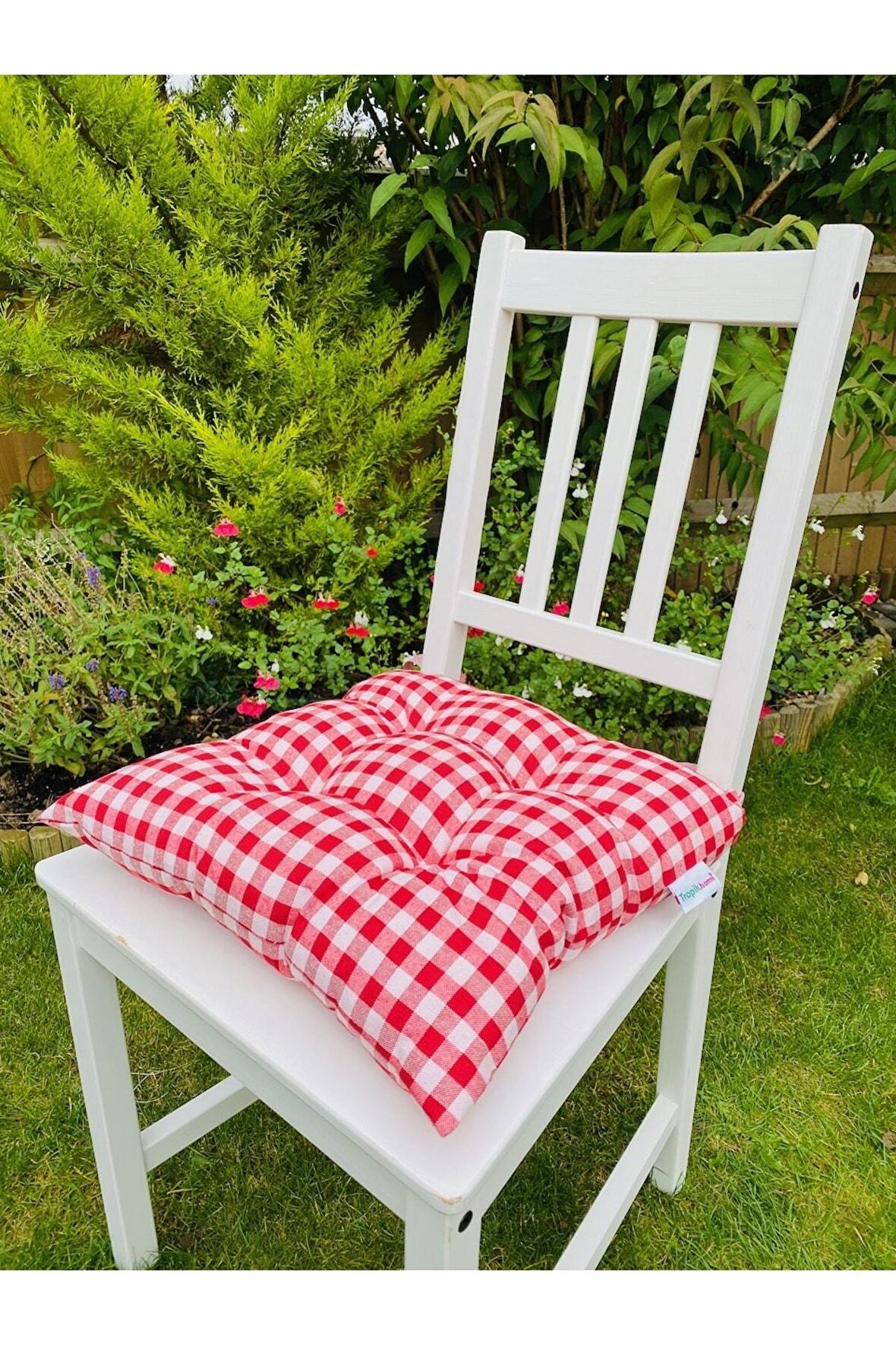 Ekose Gri Sandalye Minderi Lüx Elyaf Dolgulu Kare Minder - Sandalye Minderi - Sırt Minderi - 40x40cm