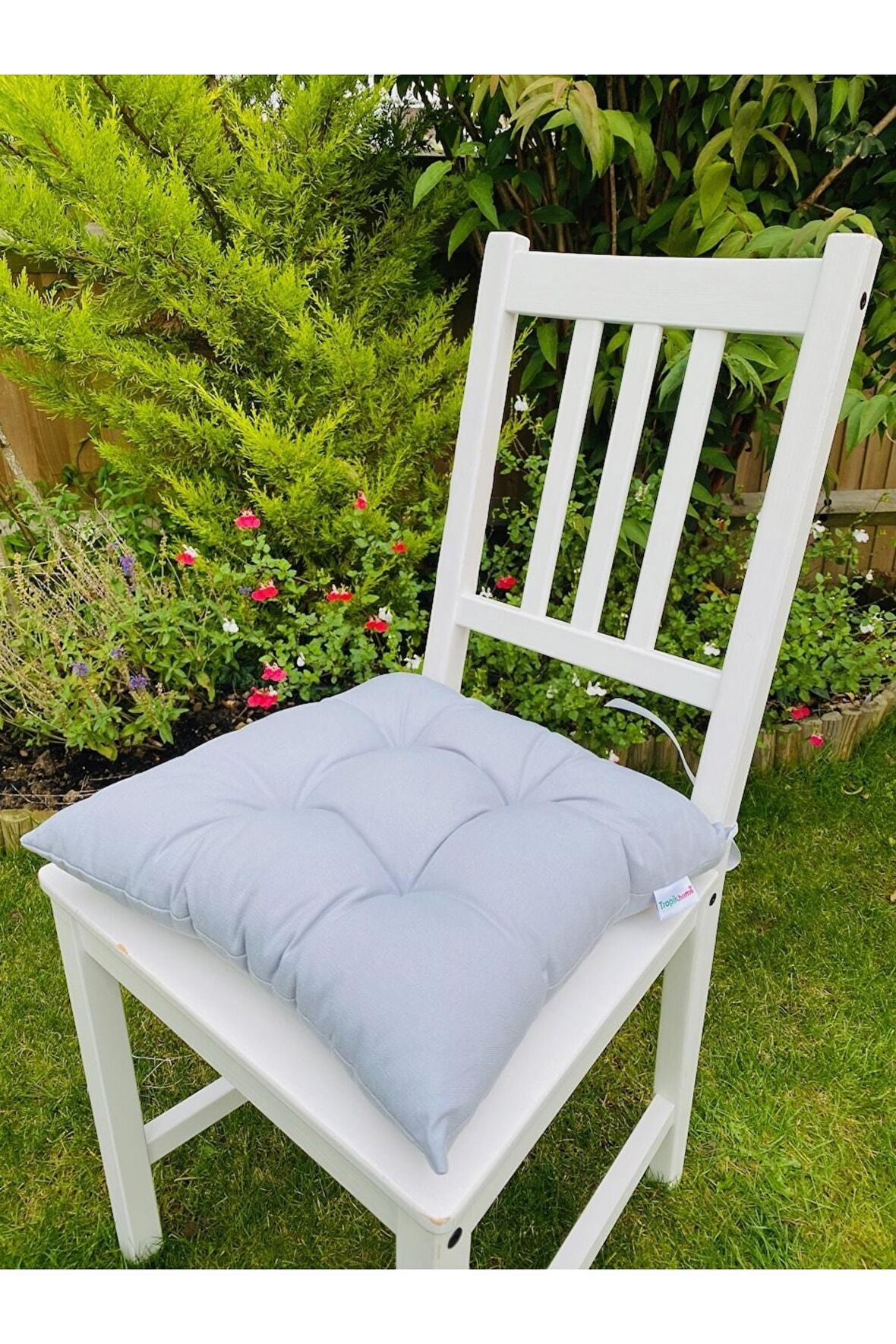 Ekose Gri Sandalye Minderi Lüx Elyaf Dolgulu Kare Minder - Sandalye Minderi - Sırt Minderi - 40x40cm
