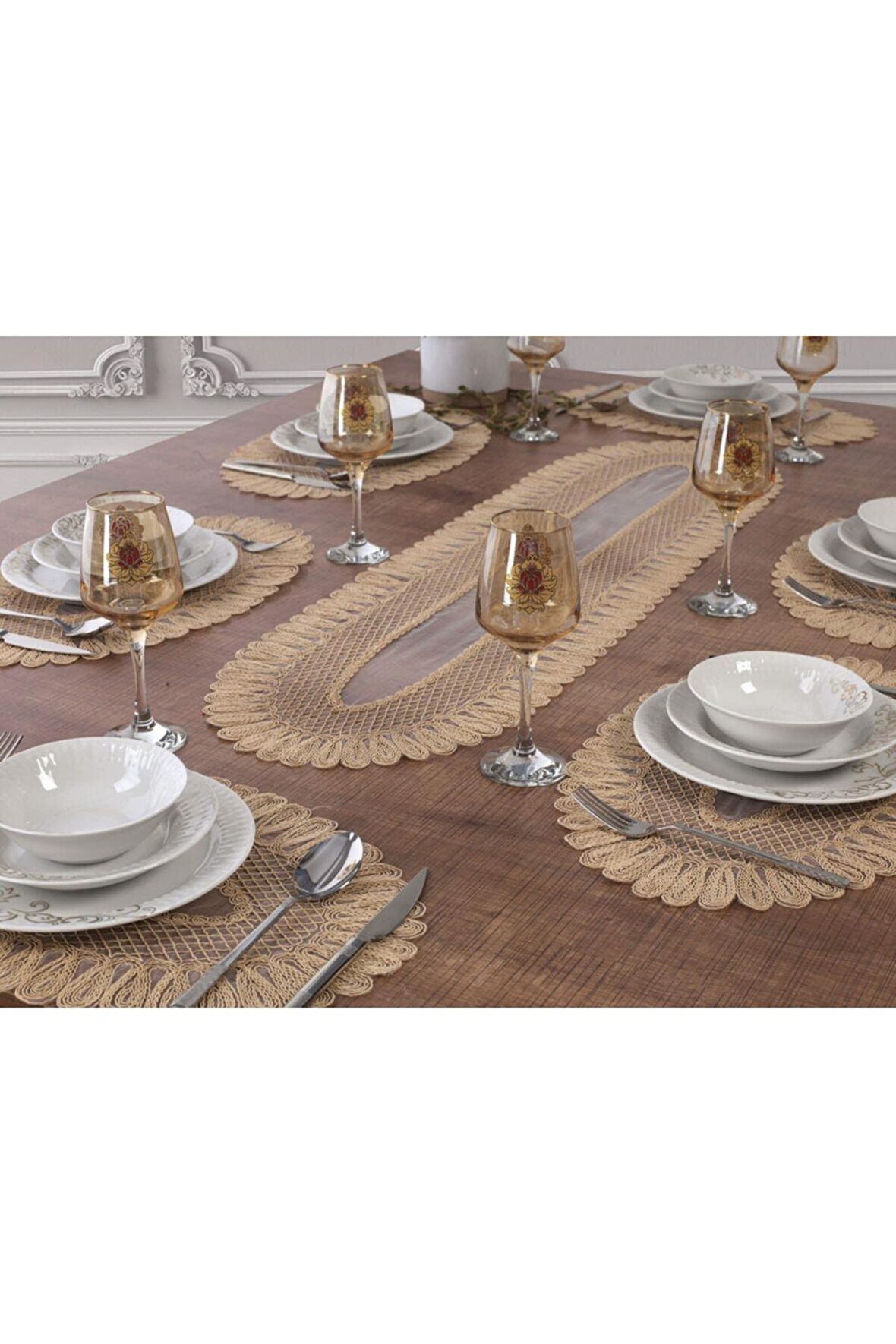 6 Kişilik Amerikan Servis Supla Ve Runner Takımı 7 Parça Çeyiz Seti Nakışlı Masa Ve Sunum Seti