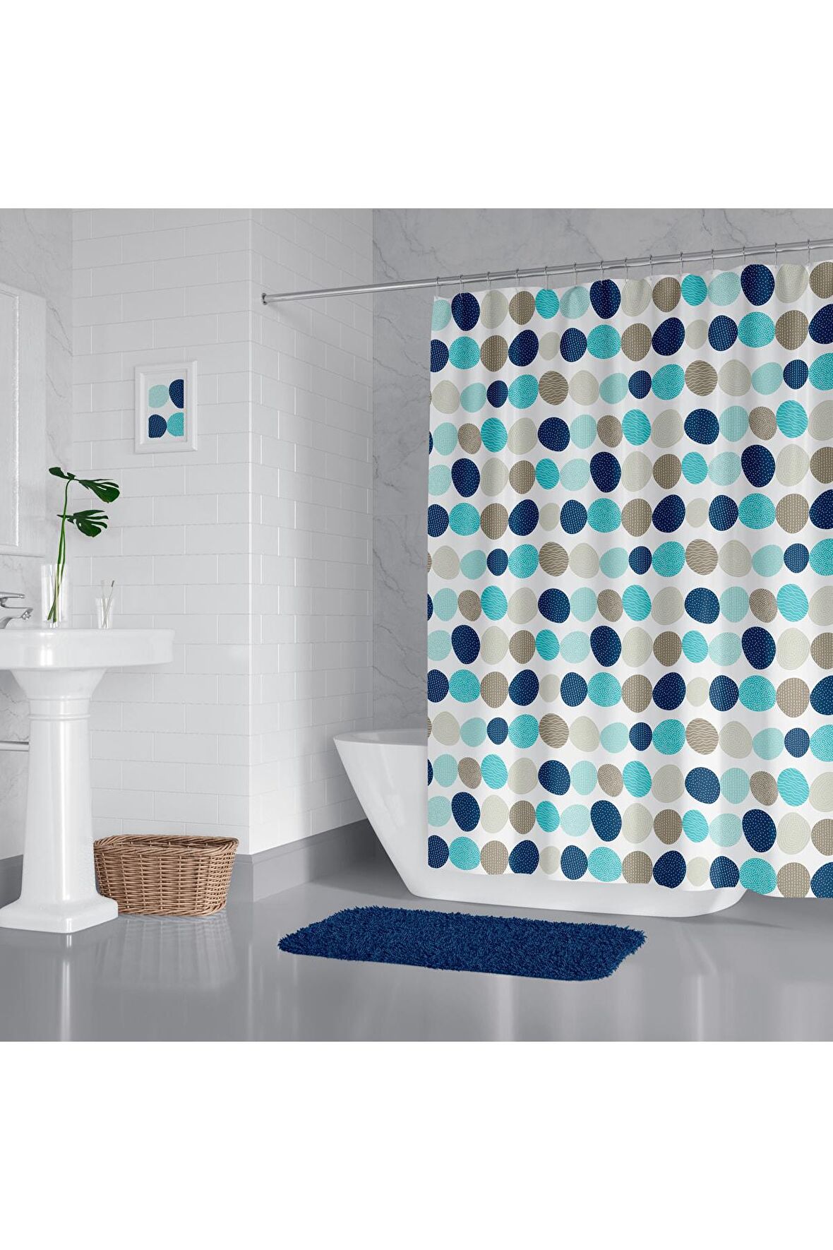 Banyo Perdesi - Tek Kanat Duş Perdesi, Polyester Kumaş Duşakabin Perdesi 180x200 Cm Küvet Perdesi