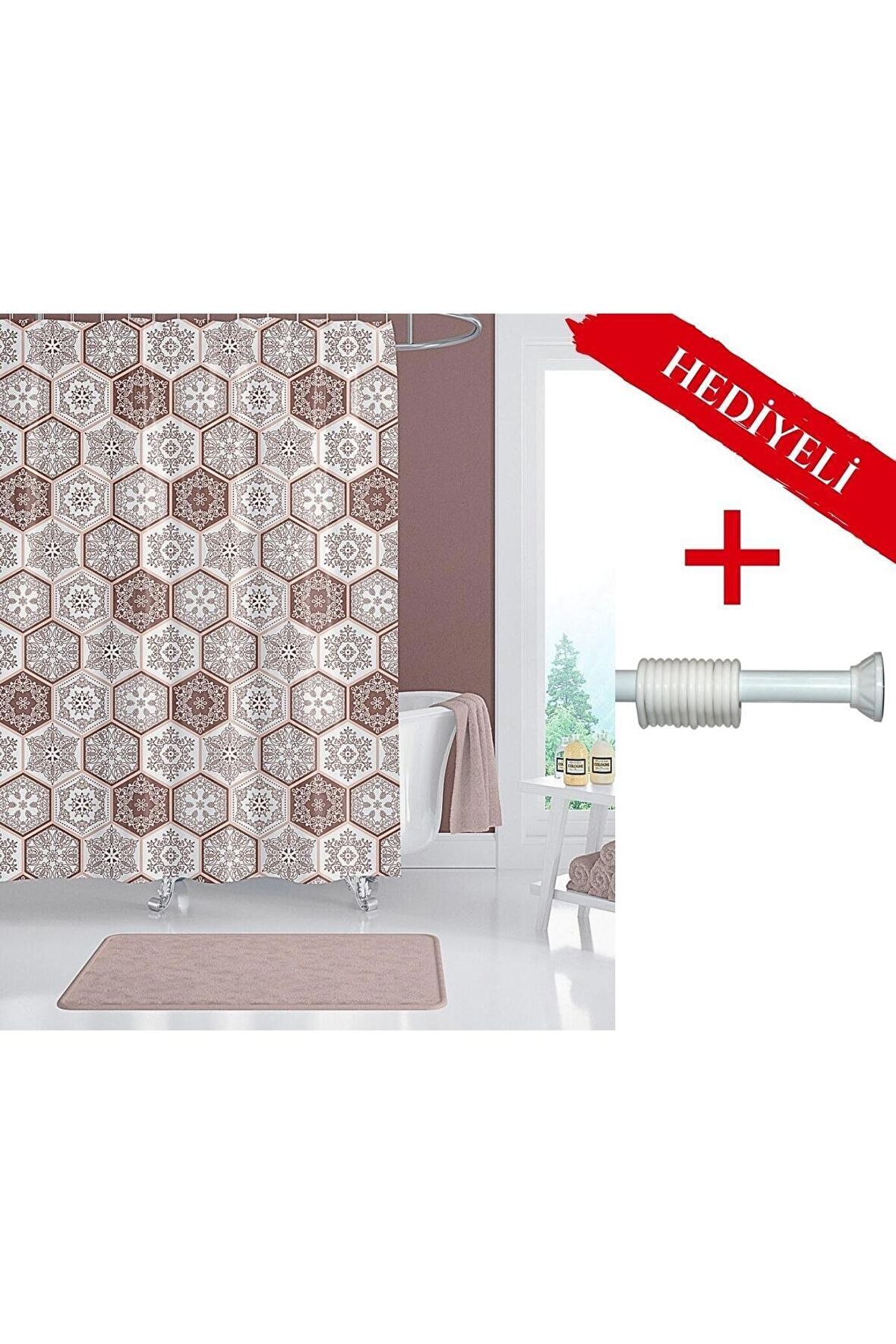 Ağaçlı Banyo Perdesi Askı Hediyeli 180x200cm Tek Kanat Duş Perdesi, Renkli Banyo Duş Perdesi