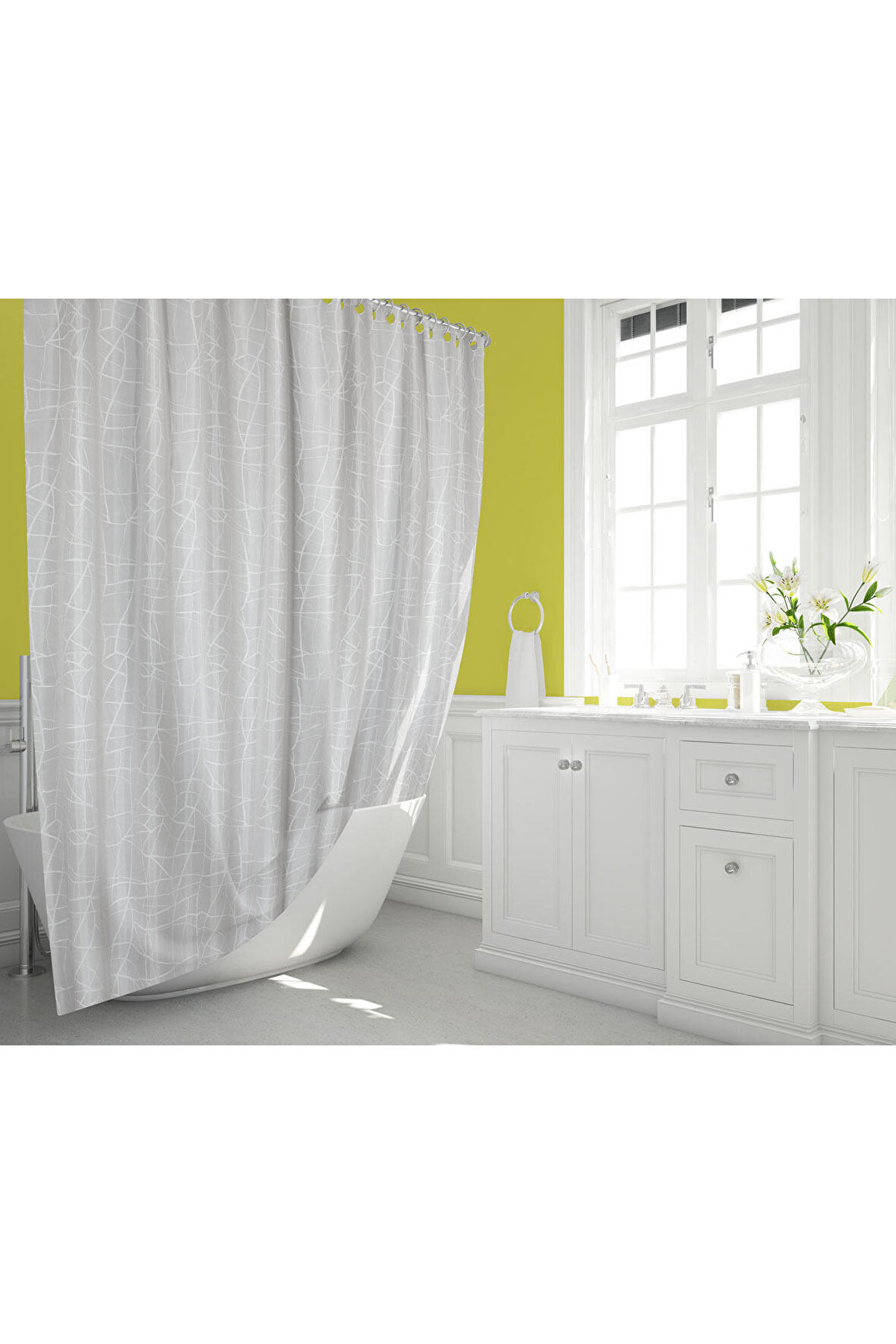 Duş Perdesi Çift Kanat 2x120x200cm Siyah Mermer Desen Banyo Perdesi 16 Adet C Halka Hediyeli