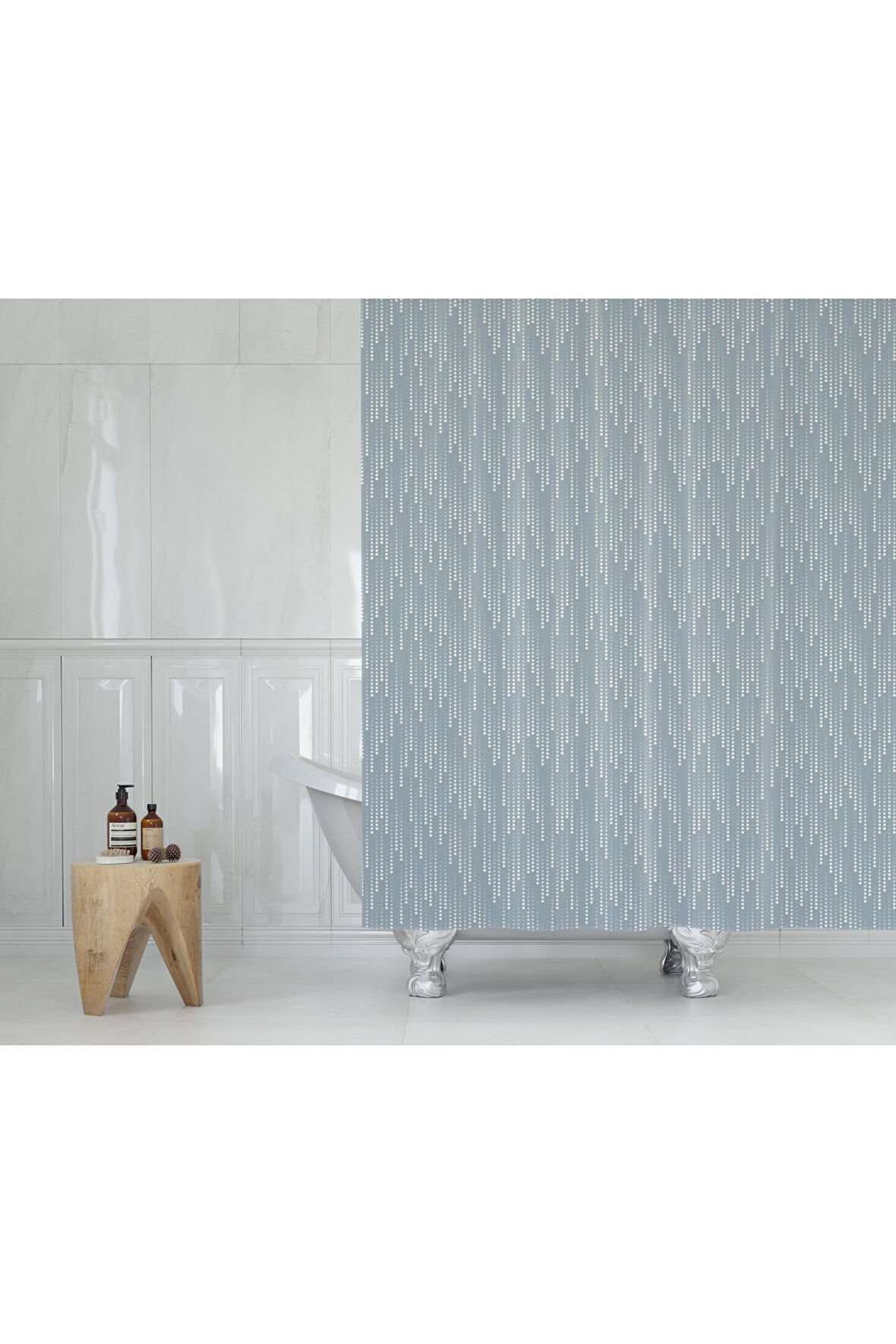 Duş Perdesi Çift Kanat 2x120x200cm Siyah Mermer Desen Banyo Perdesi 16 Adet C Halka Hediyeli