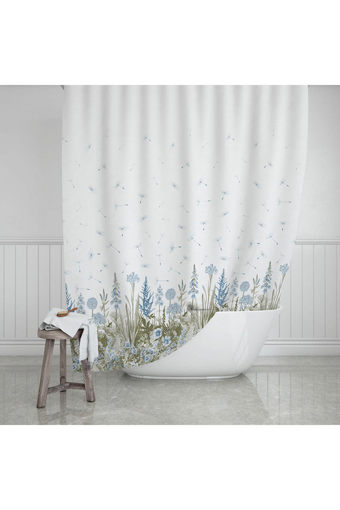Duş Perdesi Çift Kanat 2x120x200cm Siyah Mermer Desen Banyo Perdesi 16 Adet C Halka Hediyeli