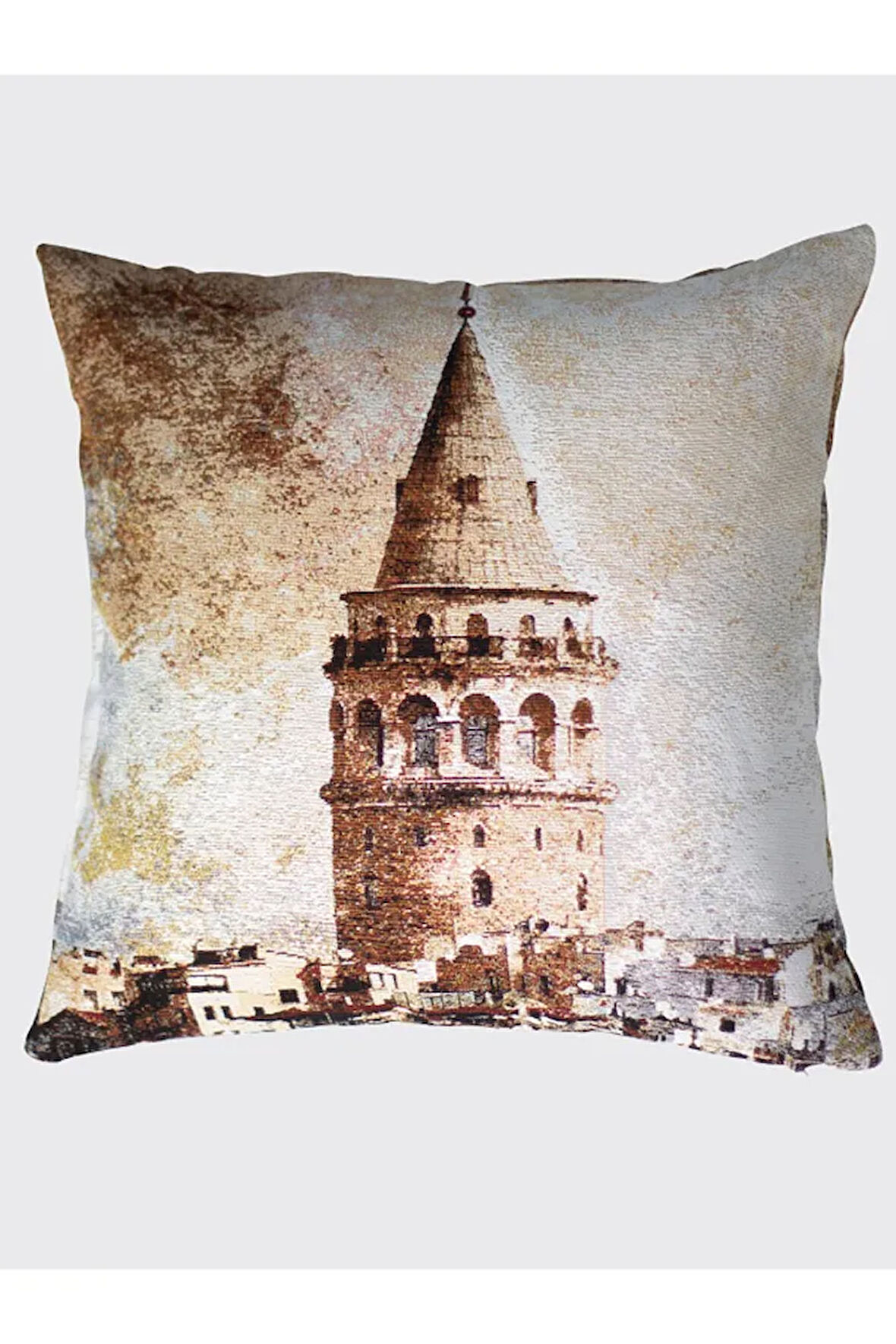 Goblen Galata Kulesi Manzaralı Dokuma Çift Taraflı Kırlnet 45x45 cm