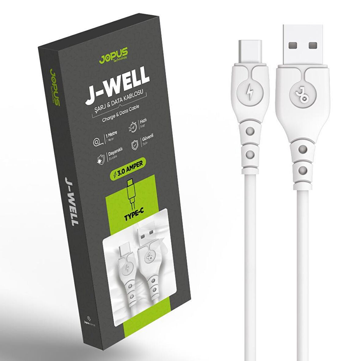 Jopus Universal Type C JO-DK9 J-WELL 1mt Data Kablosu Beyaz