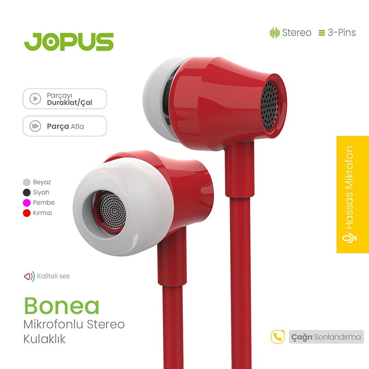 Jopus JO-K58 Bonea Universal 3,5 Mikrofonlu Kulaklık Kırmızı