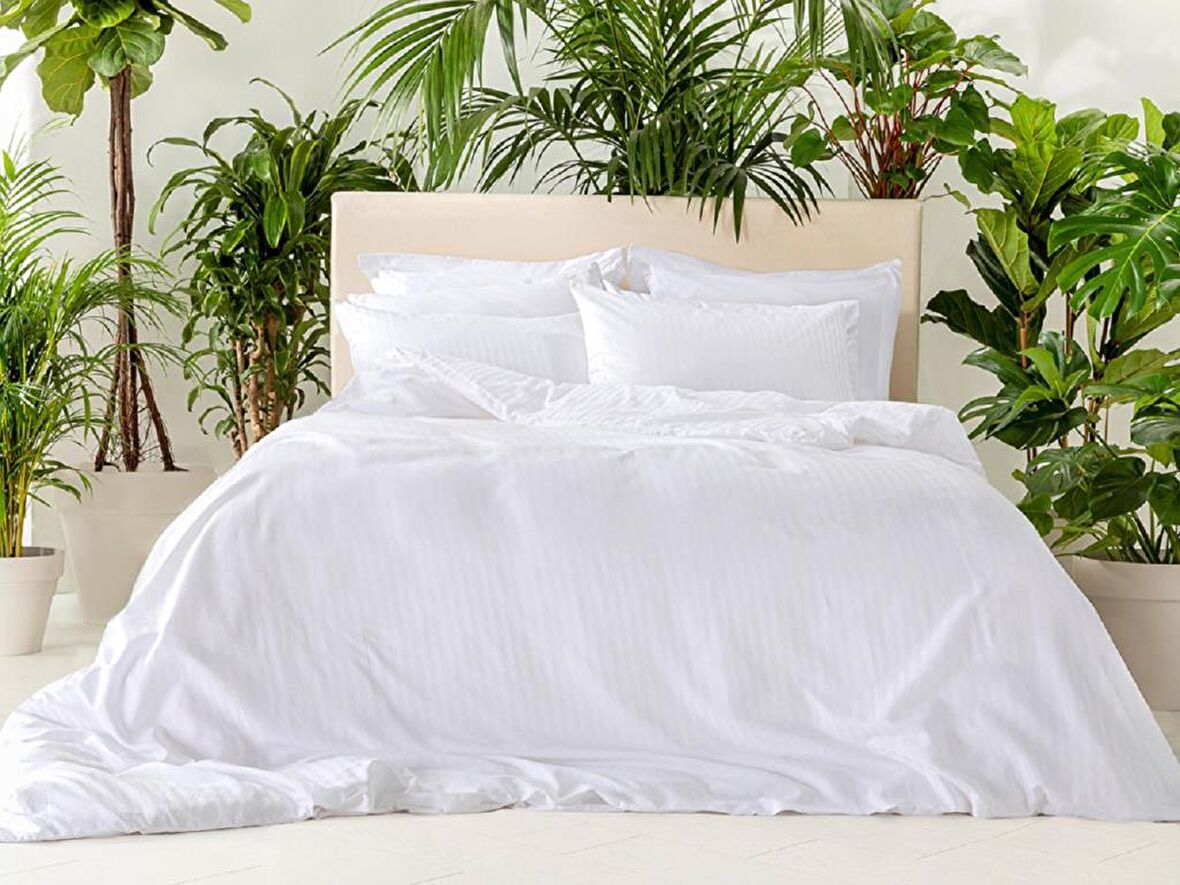 English Home Crystal İpeksi Twill Lastikli Çarşaflı Çizgili Pamuk Tek Kişilik Nevresim Takımı
