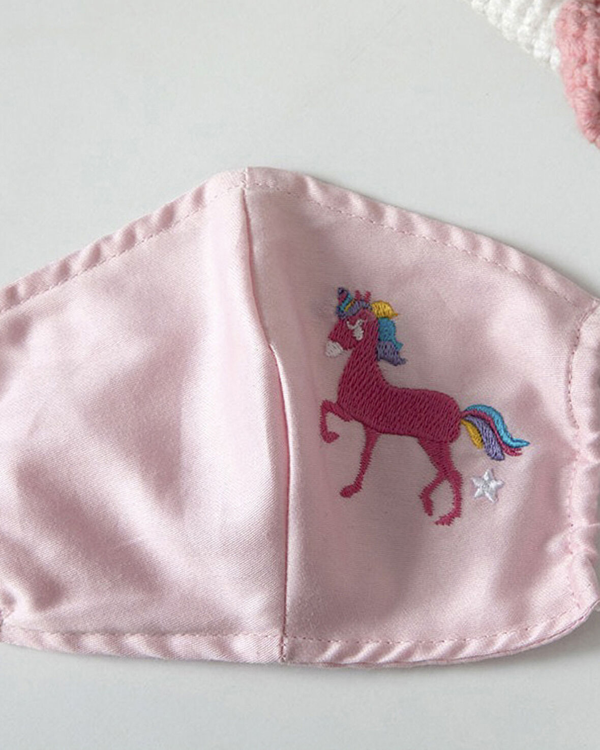 Mini Unicorn Pamuklu Kumaş Çocuk Maske 4-12 YaÅ Pembe