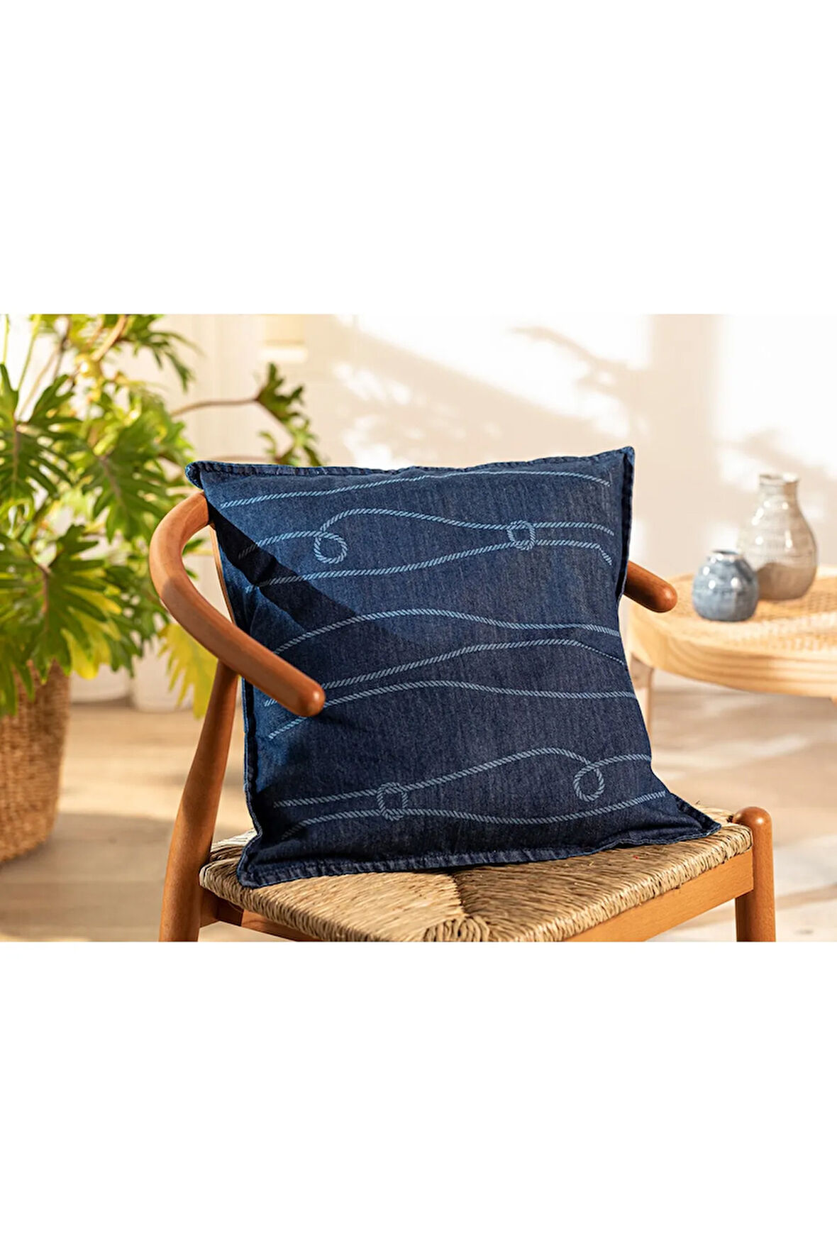 Knotted Denim Kırlent Kılıfı 45x45 Cm İndigo