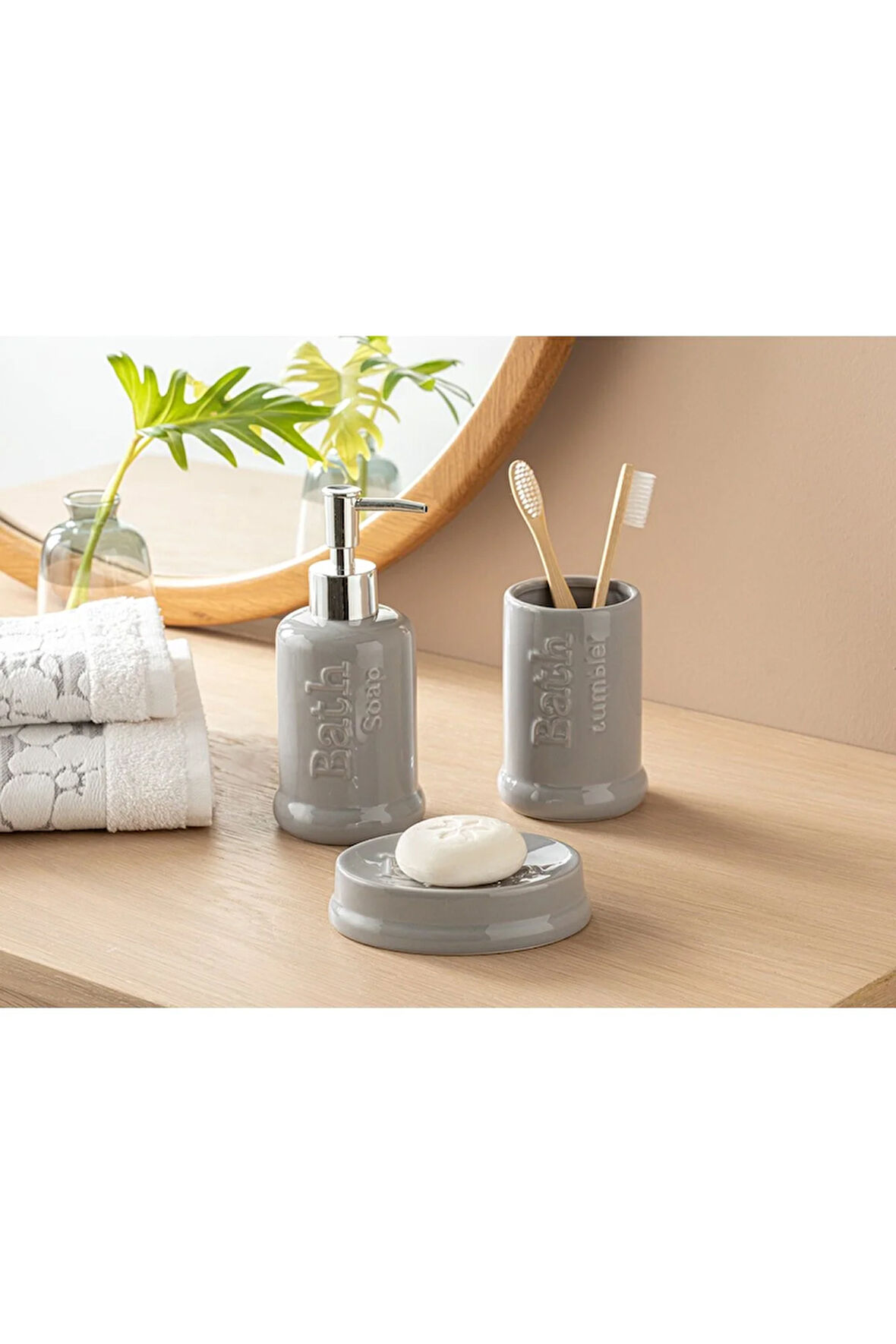 Macy 3'lü Banyo Seti 7x7x18+7x7x11+11x8x3 Cm Gri