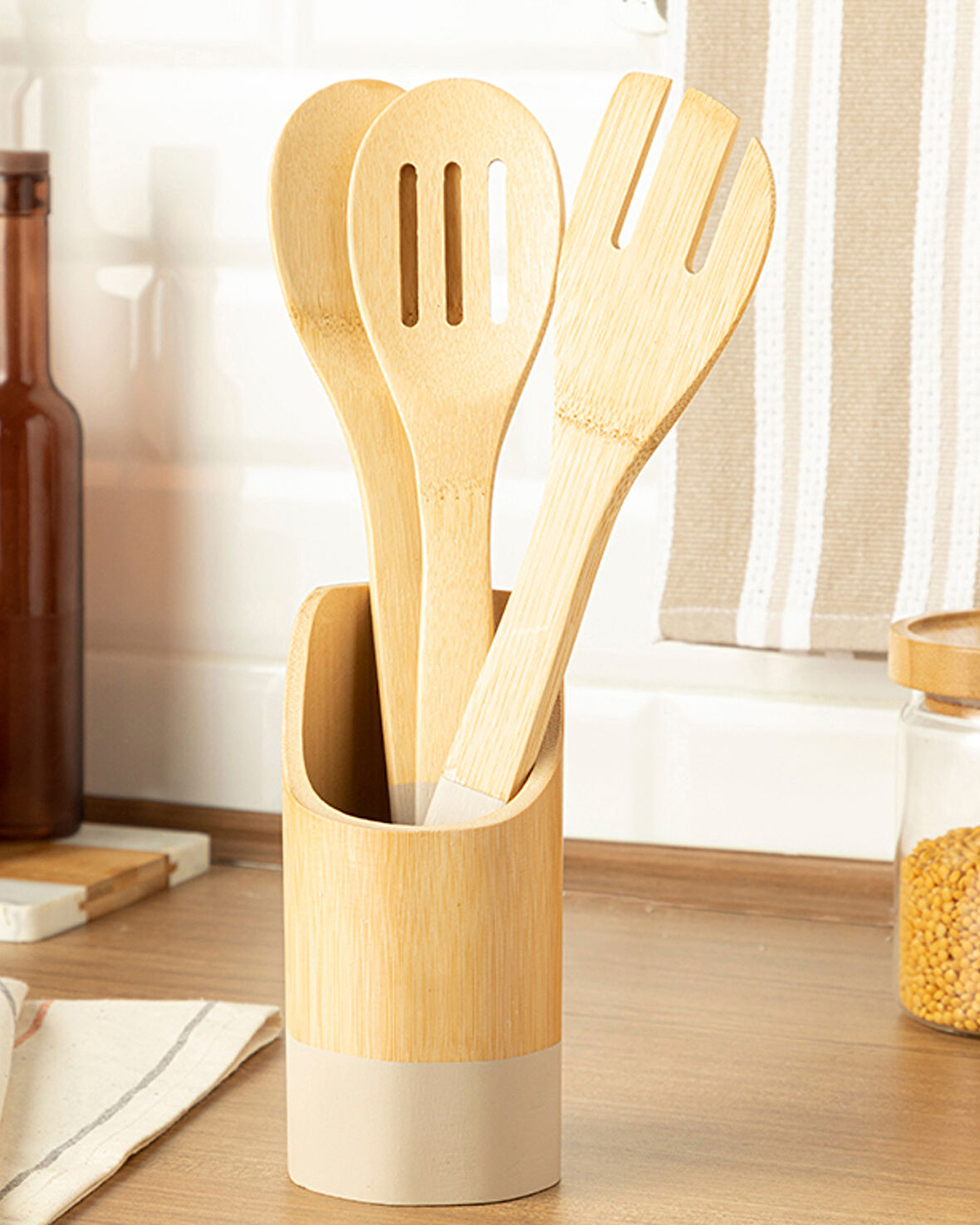 Lina Bambu 4 Parça Servis Seti Bej