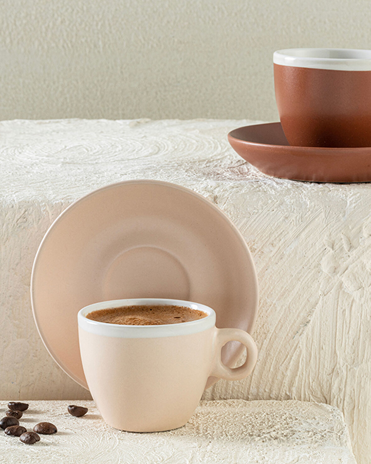 English Home Edno Stoneware 4 Parça 2 Kişilik Kahve Fincan Takımı Kahve-Pudra