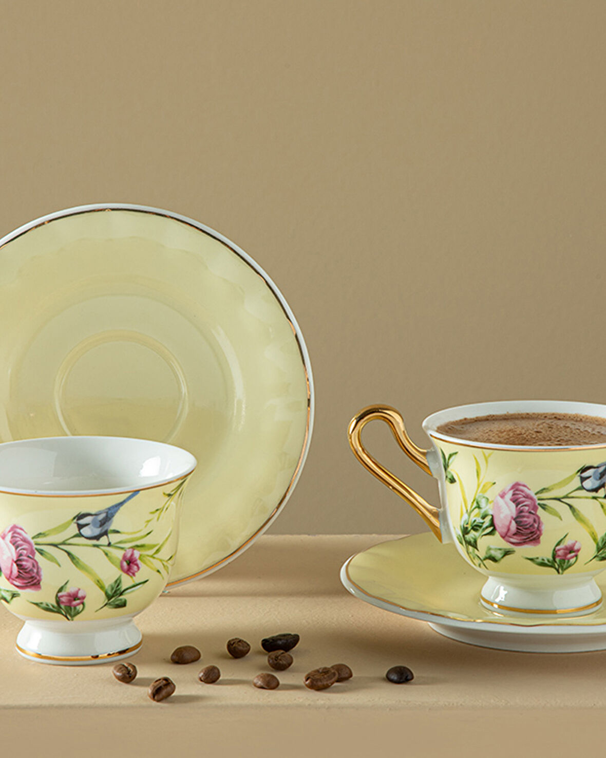 English Home Vanilla New Bone China 4 Parça 2 Kişilik Kahve Fincan Takımı Açık Sarı