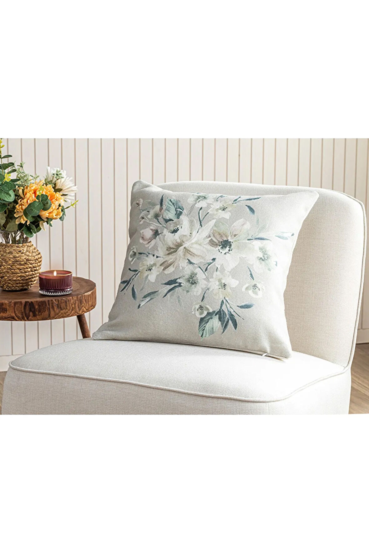 Lerna Baskılı Kırlent Kılıfı 45x45 Cm Gri
