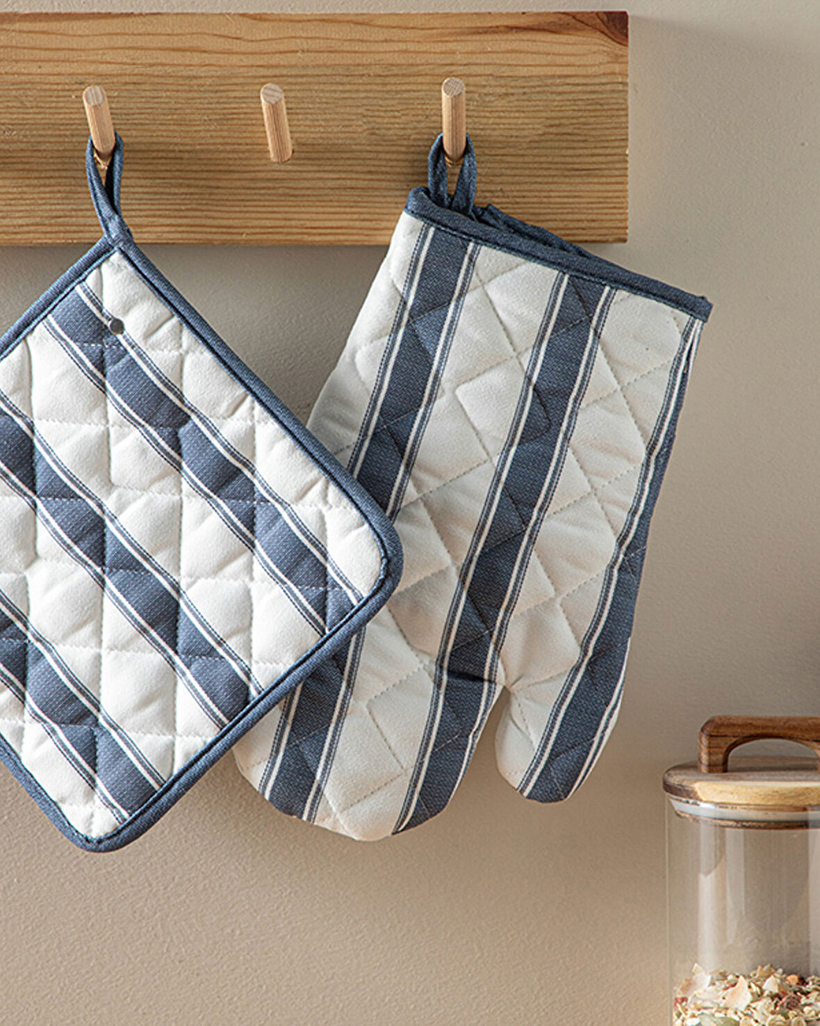 English Home Blue Lines Polyester 2'li Mutfak Seti 17x30 cm+20x20 cm Lacivert