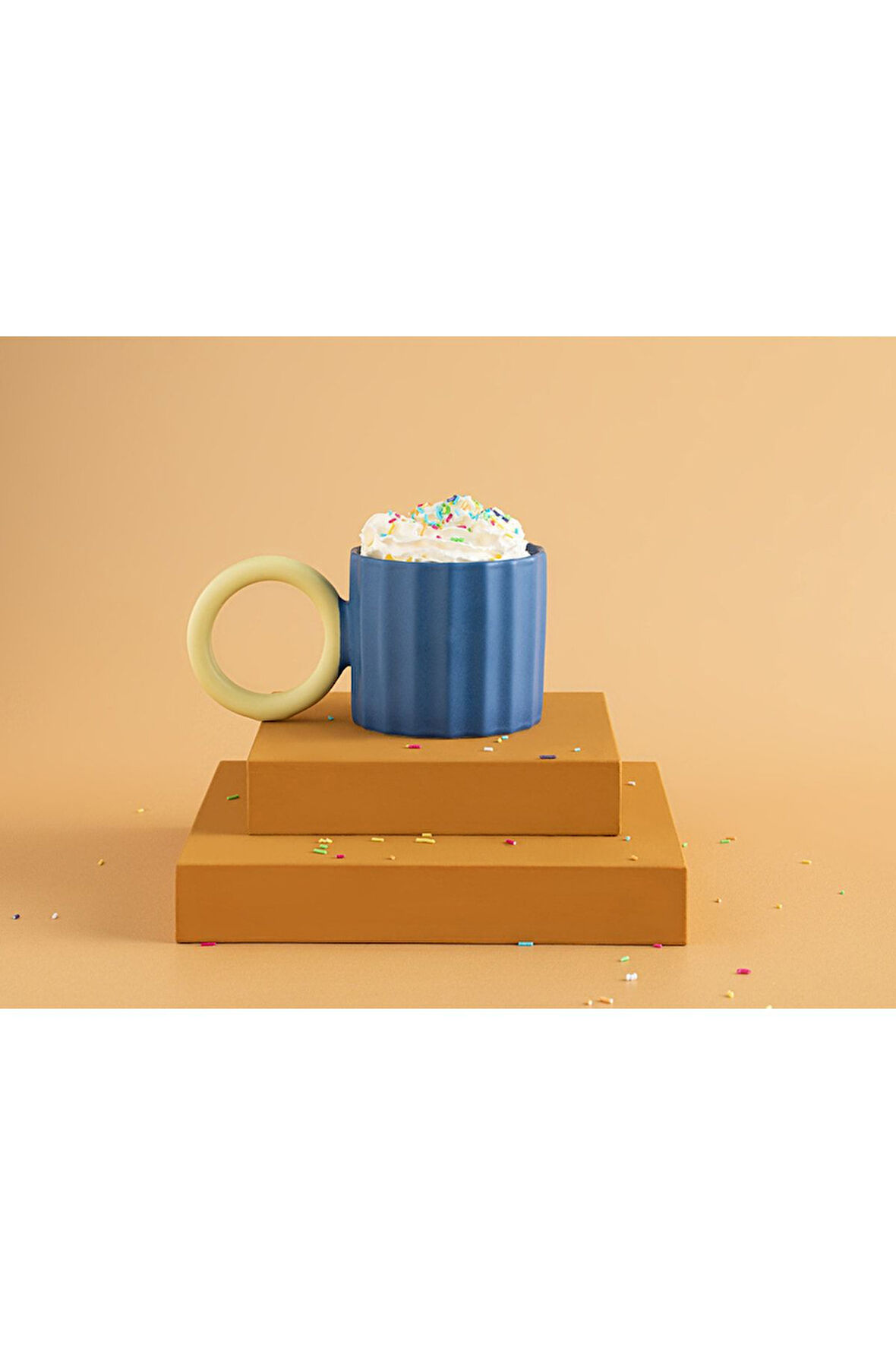 Angled New Bone China Kupa 260 Ml Sarı-lacivert