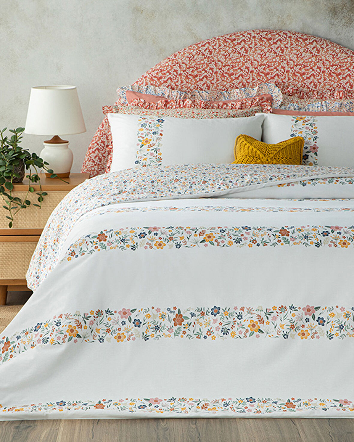 Bloomy Lines Pamuklu Ranforce Tek Kişilik Nevresim Seti 160x220 cm Sarı