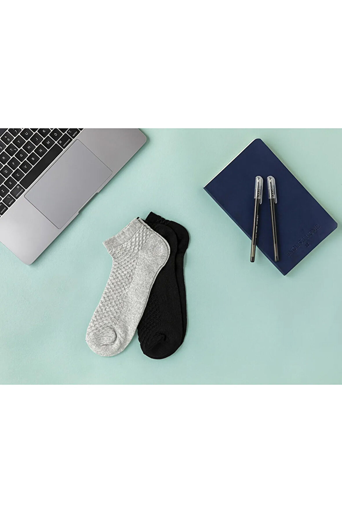 Cruz Pamuk Erkek 2'li Patik Çorap 40-44 Siyah - Gri