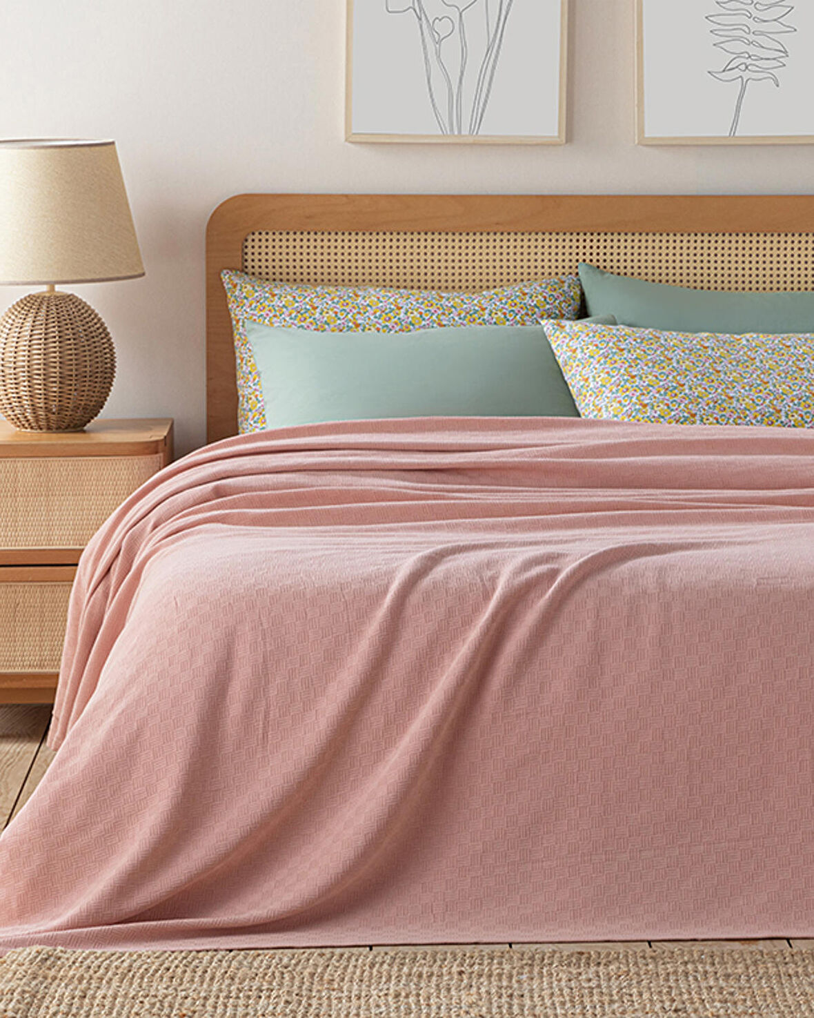 English Home Plain Pamuklu Çift Kişilik Pike Pembe