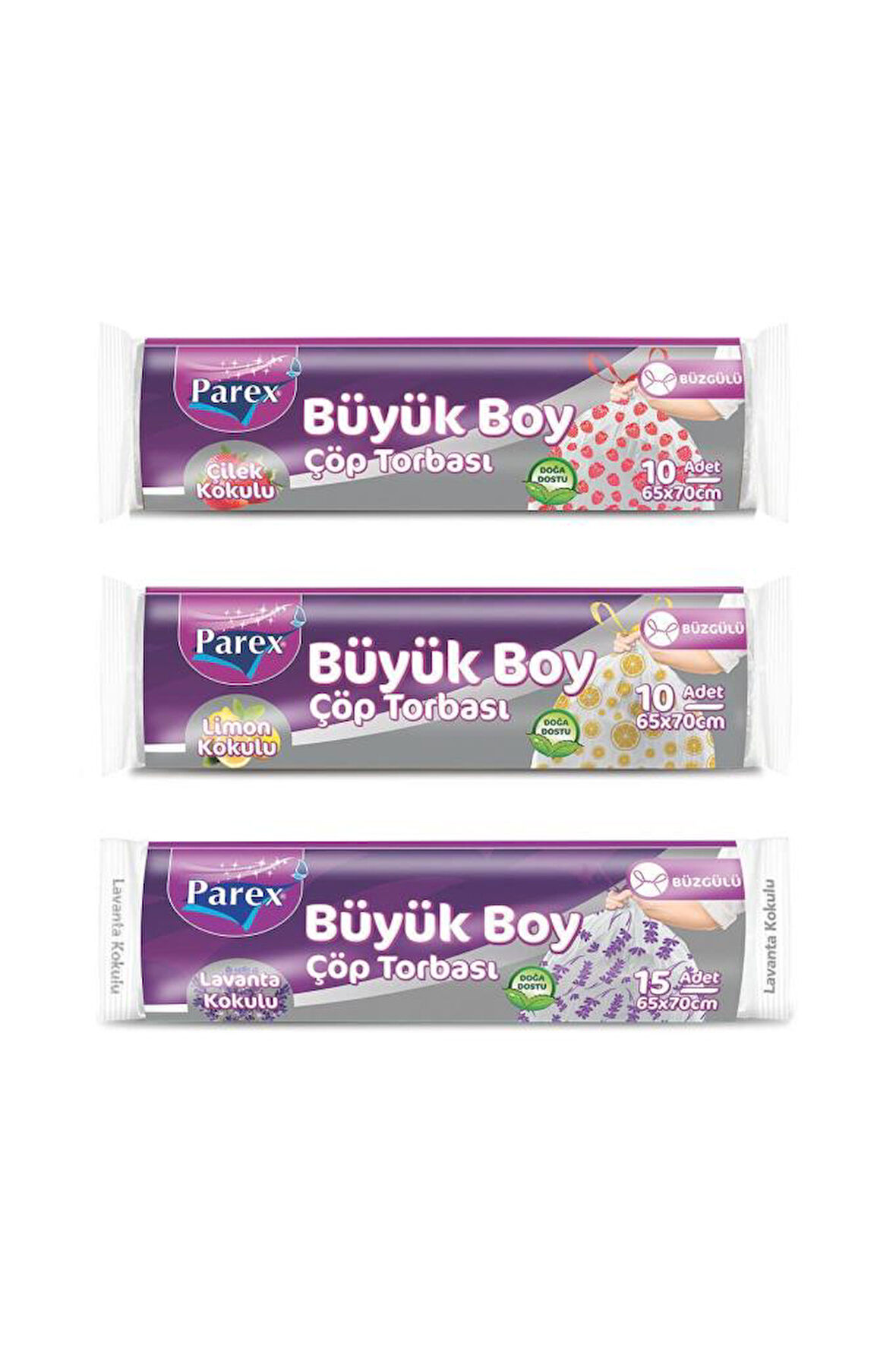 Parex Büzgülü Çilek Kokulu Çöp Torbası Büyük Boy x 3 Adet