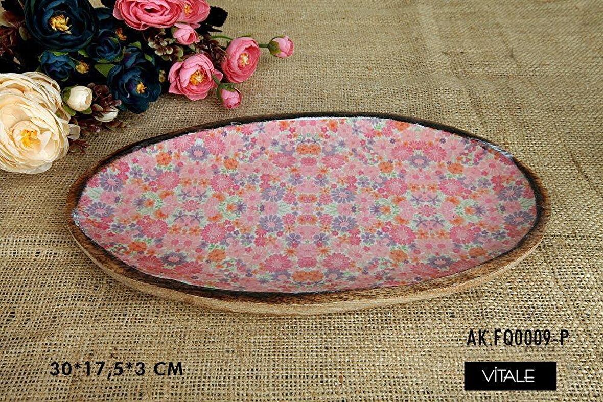 Vitale Şiva Çiçek Desenli Oval Tabak Pembe AK.FQ0009 P