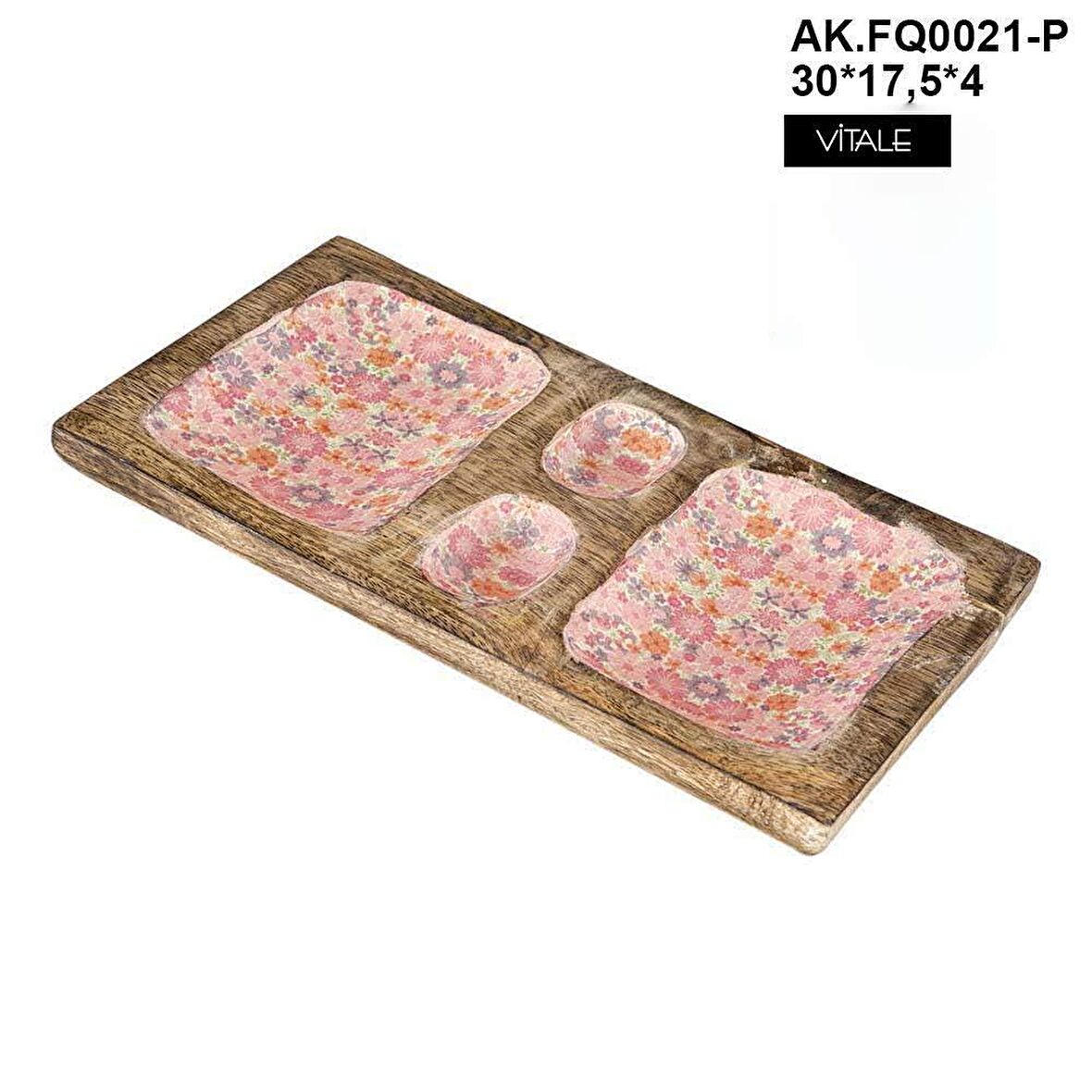 Vitale Şiva Çiçek Desenli Kare Tepsi Pembe AK.FQ0021 P