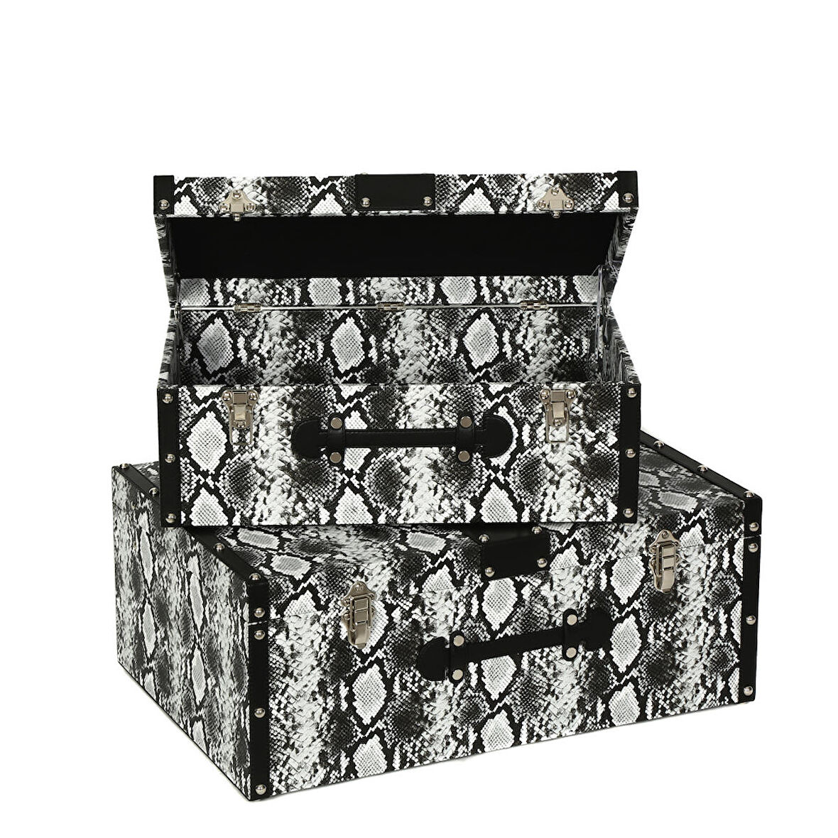 Vitale Beyaz Yılan Desenli Ahşap Sandık Seti AK.WLT0424-BY