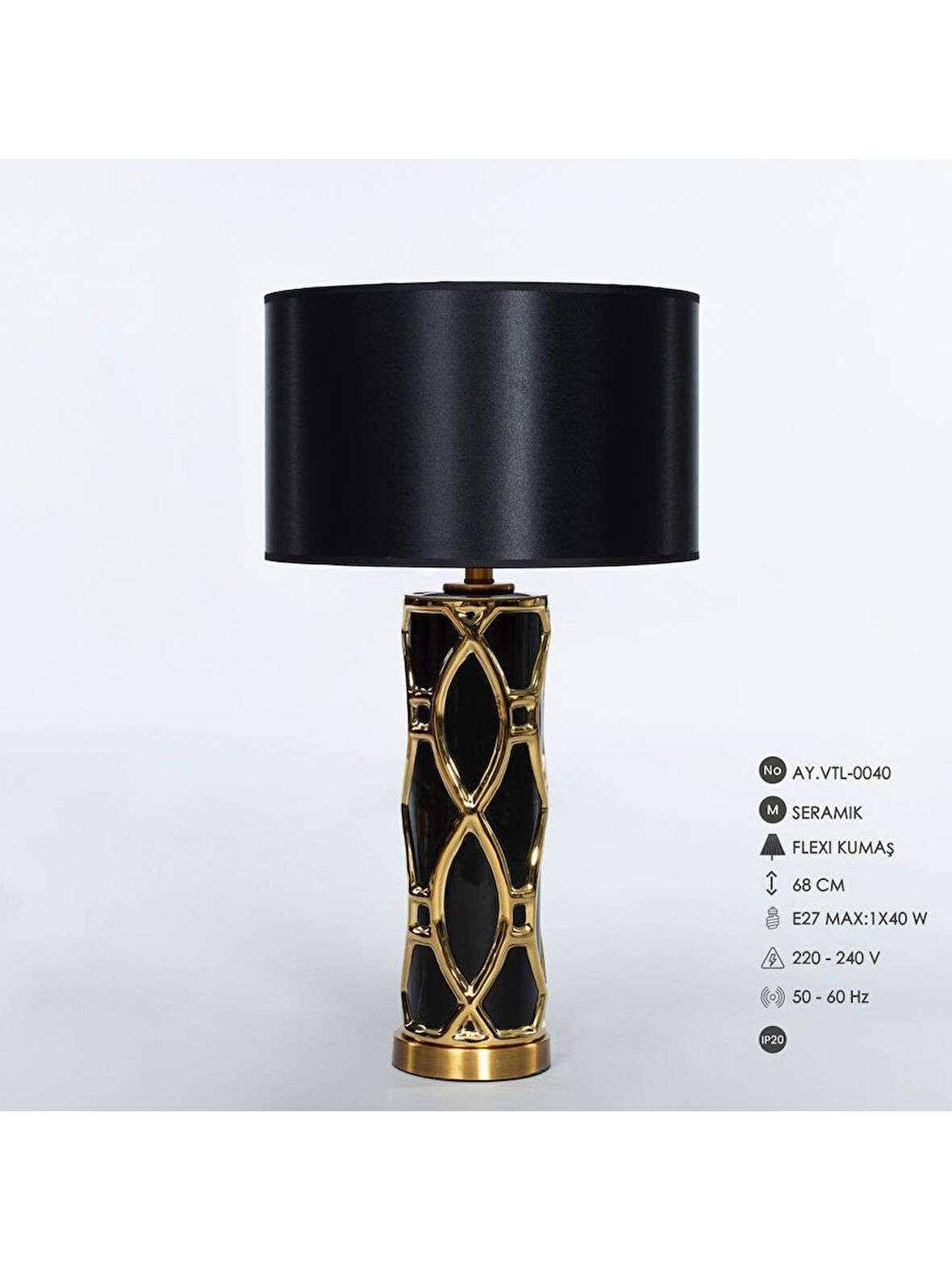 Vitale Seramik Masa Lambası Siyah AY.VTL-0040