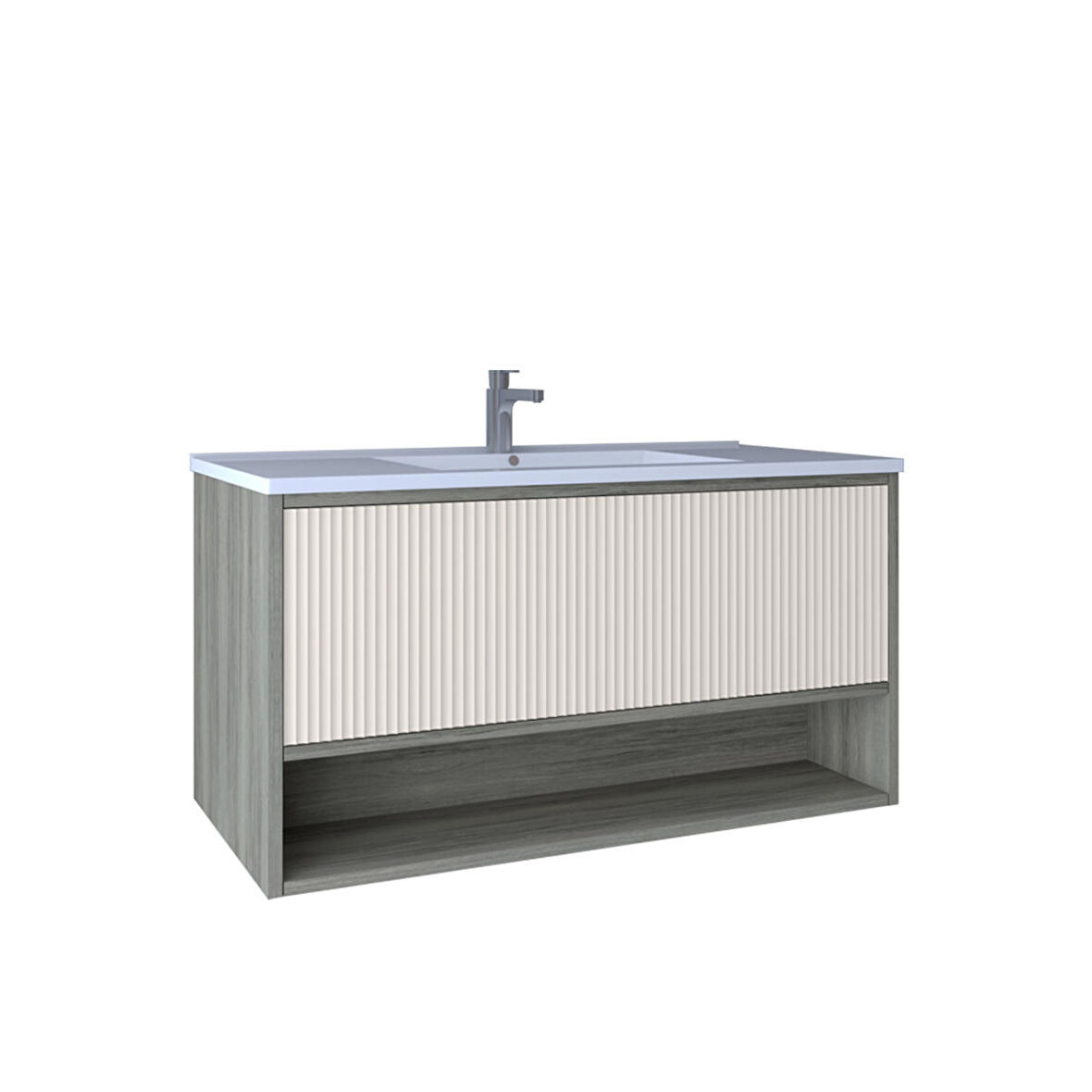 Kobos Elegant 100 Cm Lavabo Dolabı Grey Oak + Vanilya KB710089