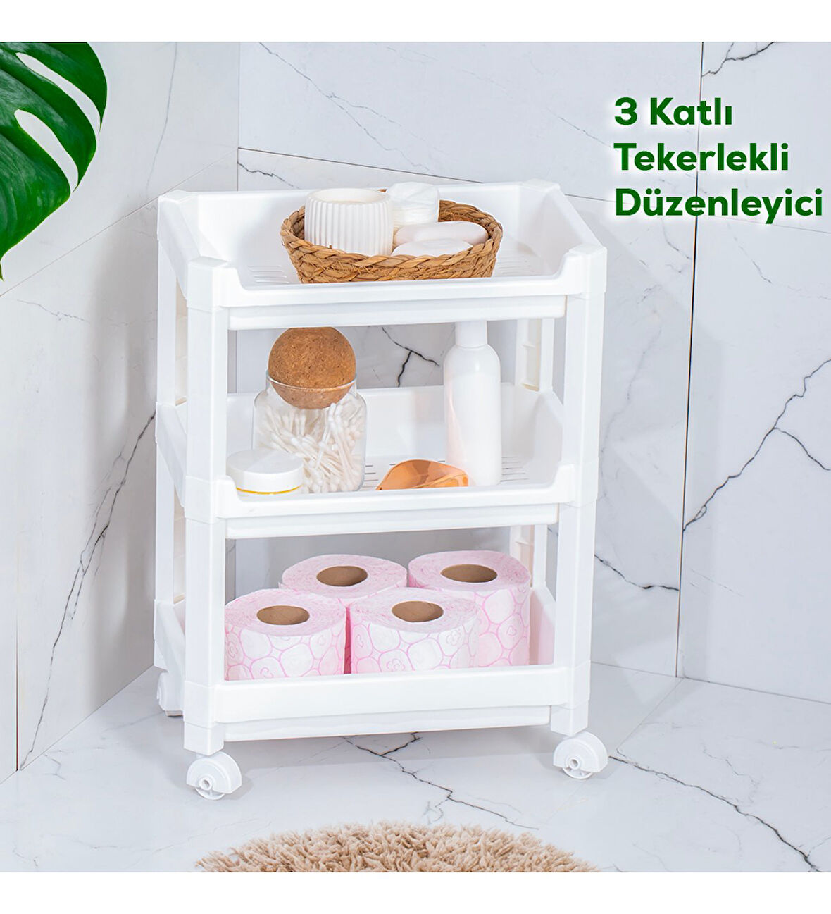 Porsima Rafty-73-1 Tekerlekli 4 Katlı Düzenleyici Geniş Raf Beyaz