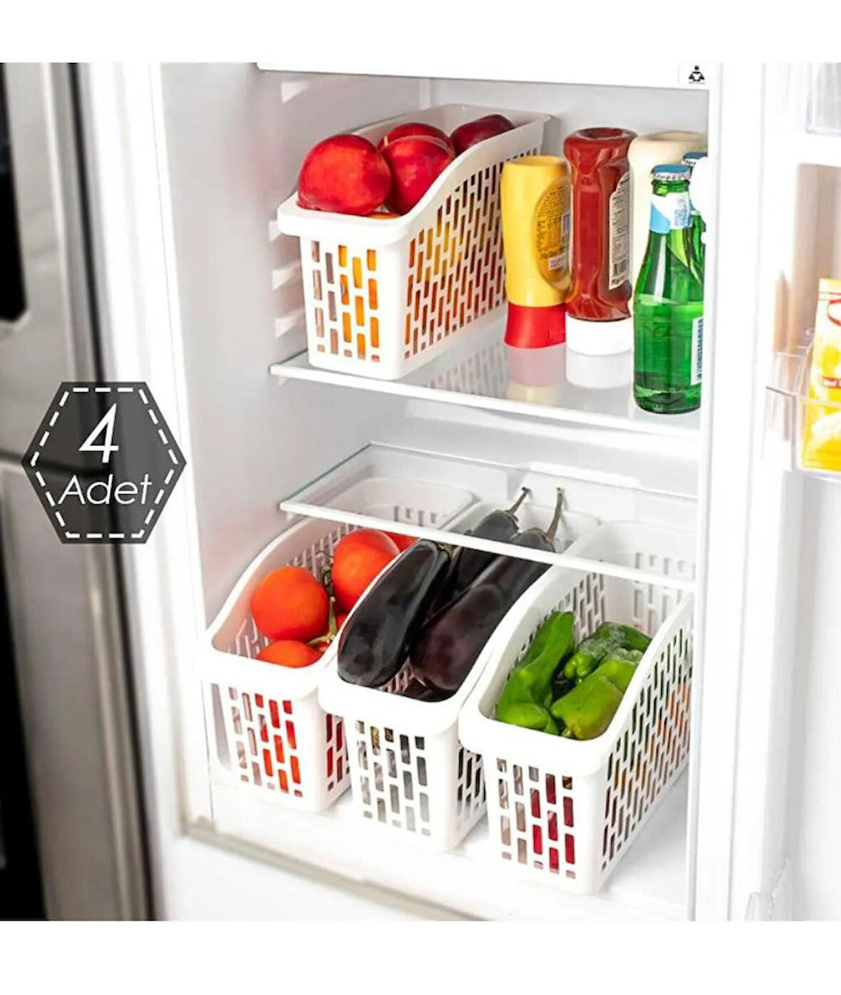 Porsima Org-22 Çok Amaçlı Buzdolabı İçi Düzenleyici Sebze Meyve Organizer Sepet (4 adet)
