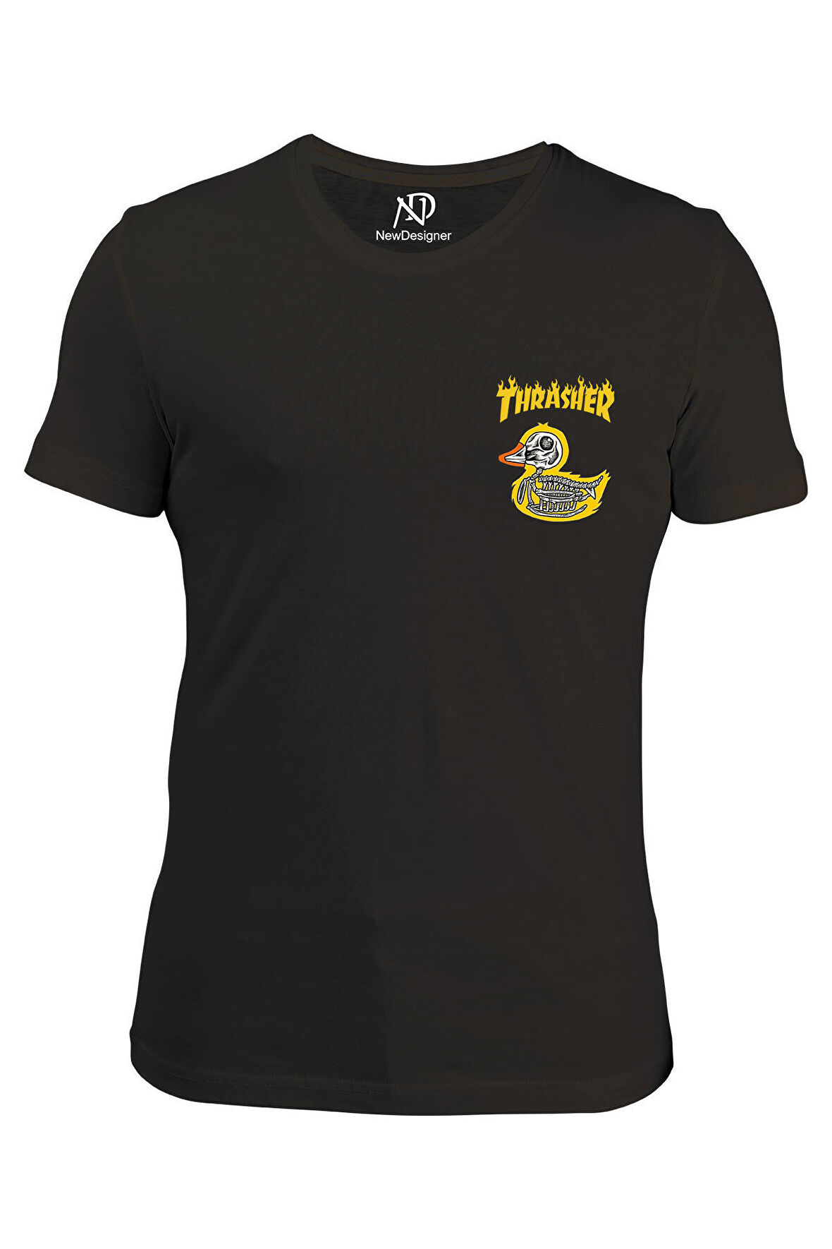 Erkek Bisiklet Yaka Beyaz Tshirt Trasher Ördek