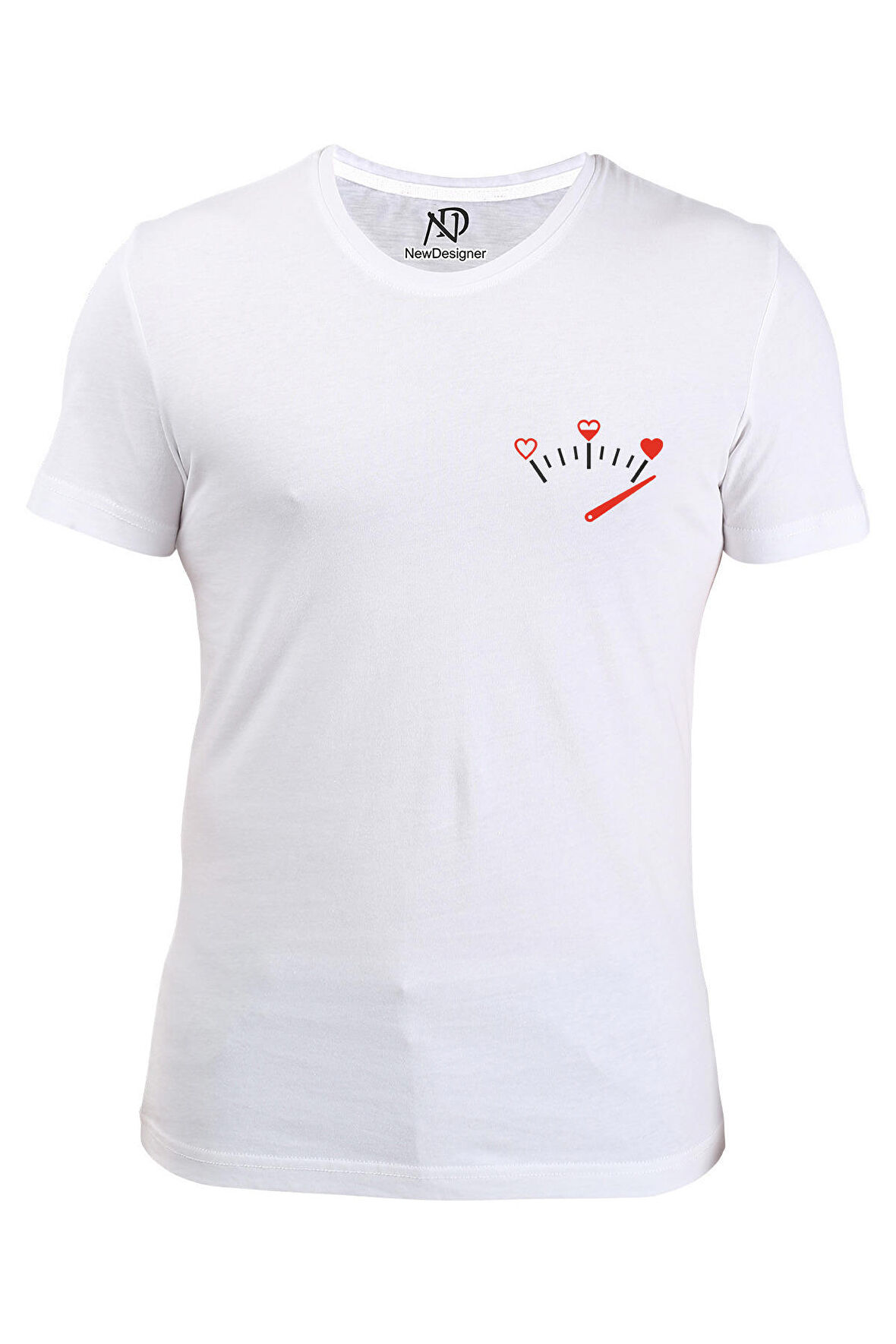 Erkek Bisiklet Yaka Beyaz Tshirt Kalp Ibre