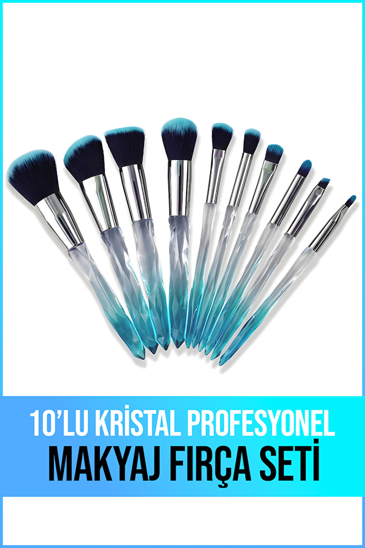 10'lu Kristal Profesyonel Makyaj Fırçası Seti