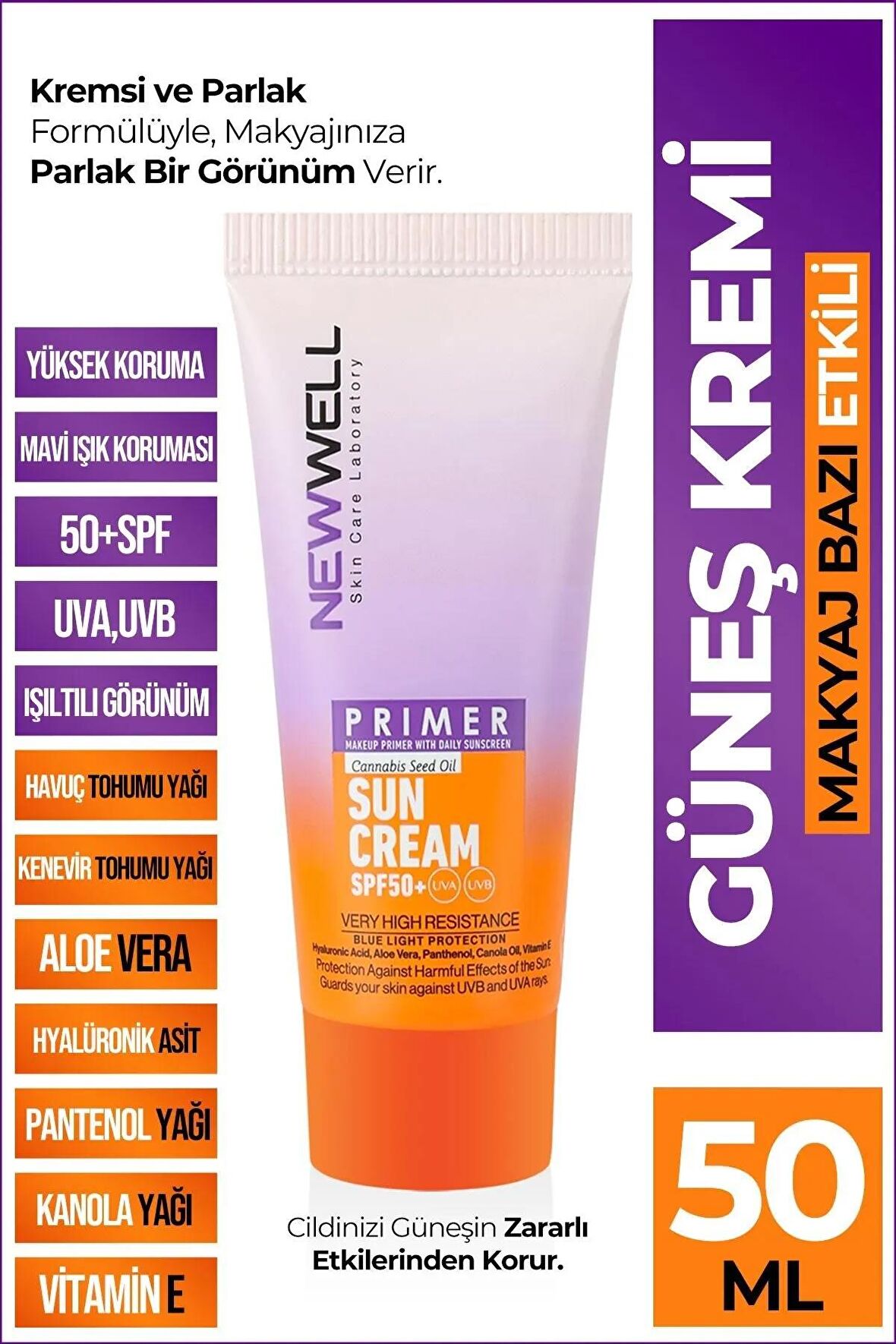 Makyaj Bazı Güneş Kremi 50 SPF+ Aydınlatıcı Etkili Primer Sunscreen 50 ML