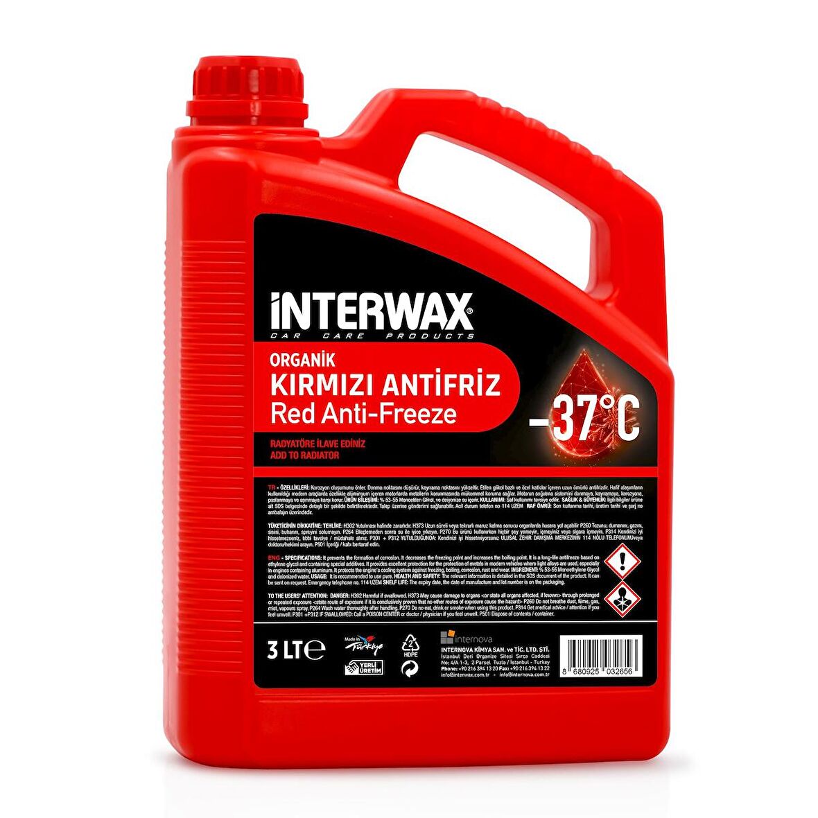 INTERWAX ANTİFRİZ -37°C ORGANİK KIRMIZI 3 LT